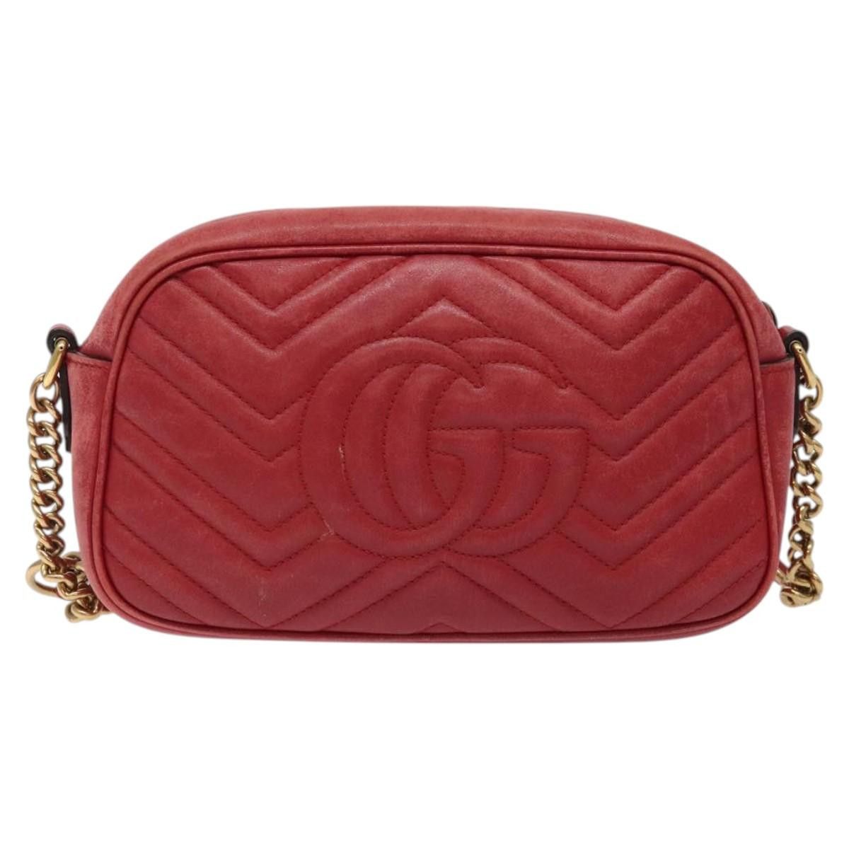 Gucci GUCCI GG Marmont Chain Shoulder Bag Leather Red Gold Size ONE SIZE - 3 Thumbnail