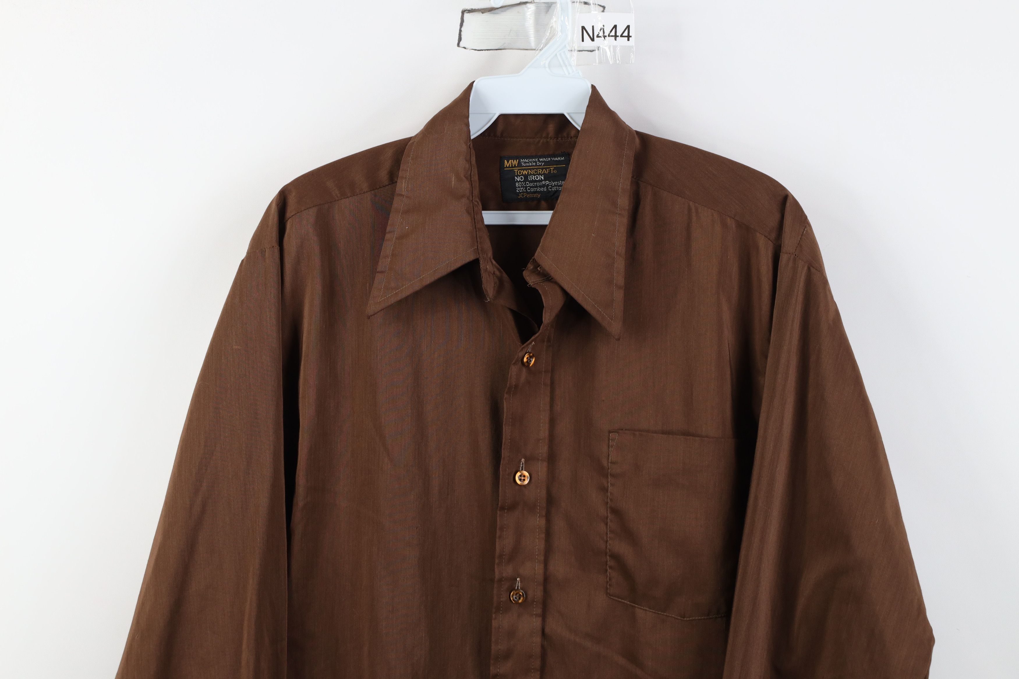 Vintage Vintage 70s Streetwear Thin Dagger Collar Button Shirt Brown Size US L / EU 52-54 / 3 - 2 Thumbnail