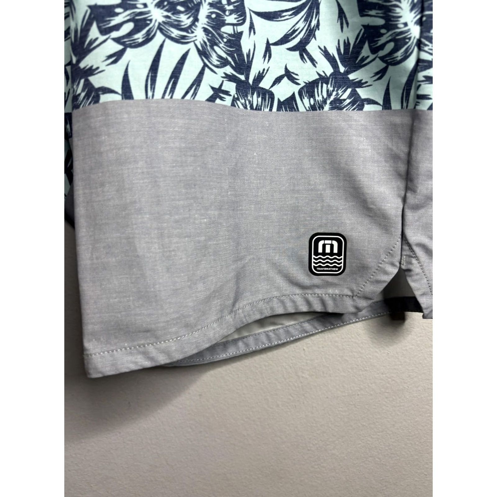 TravisMathew TravisMathew Board Shorts Mens 38 Blue Gray Mint Palm Print Colorblock Trunks Size US 38 / EU 54 - 2 Thumbnail