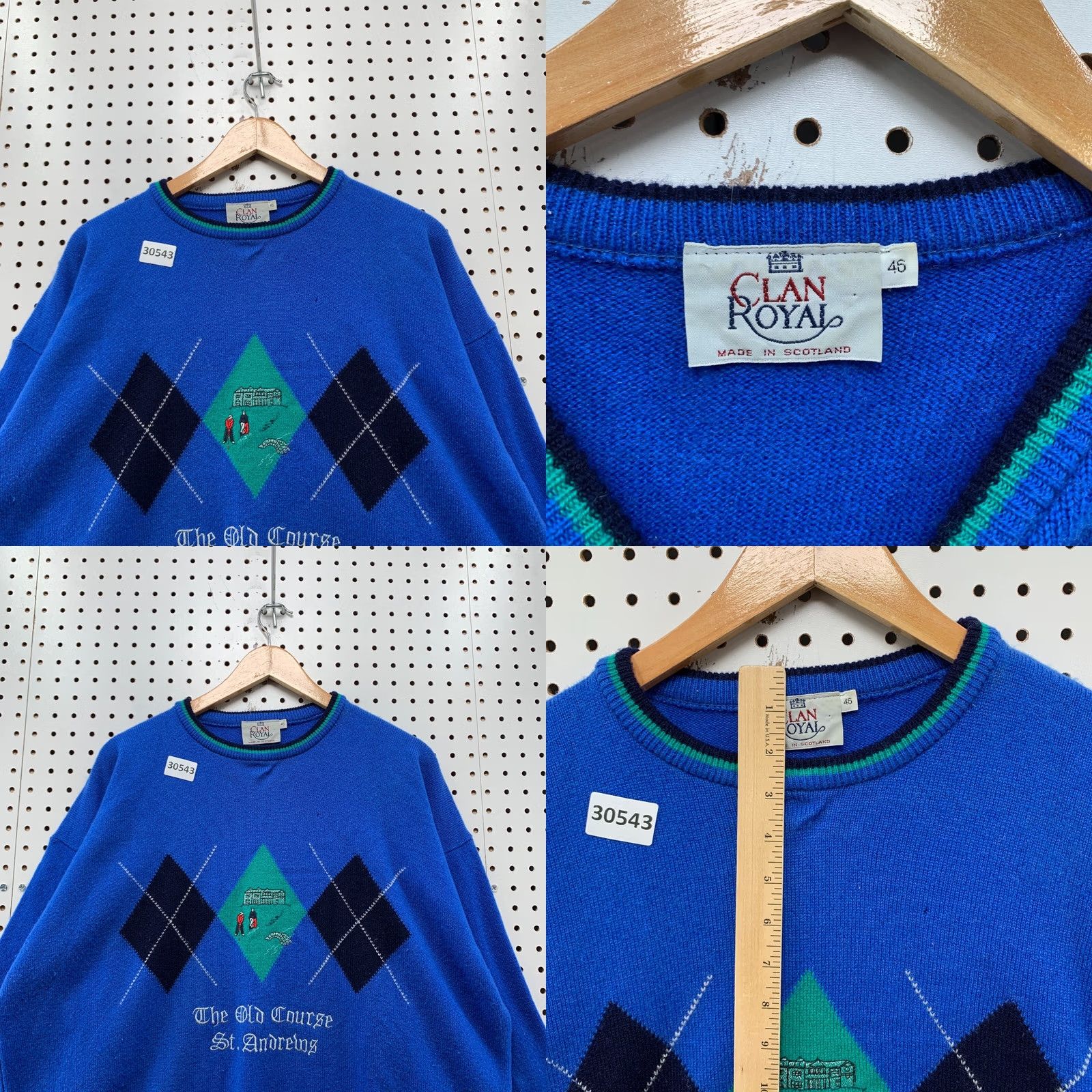 Vintage VTG Clan Royal St Andrews Knit Sweater Mens L Blue 100% Lambswool Crew Neck Pullover Size 42 Large UK Vintage Mens Sweater Size US L / EU 52-54 / 3 - 8 Thumbnail