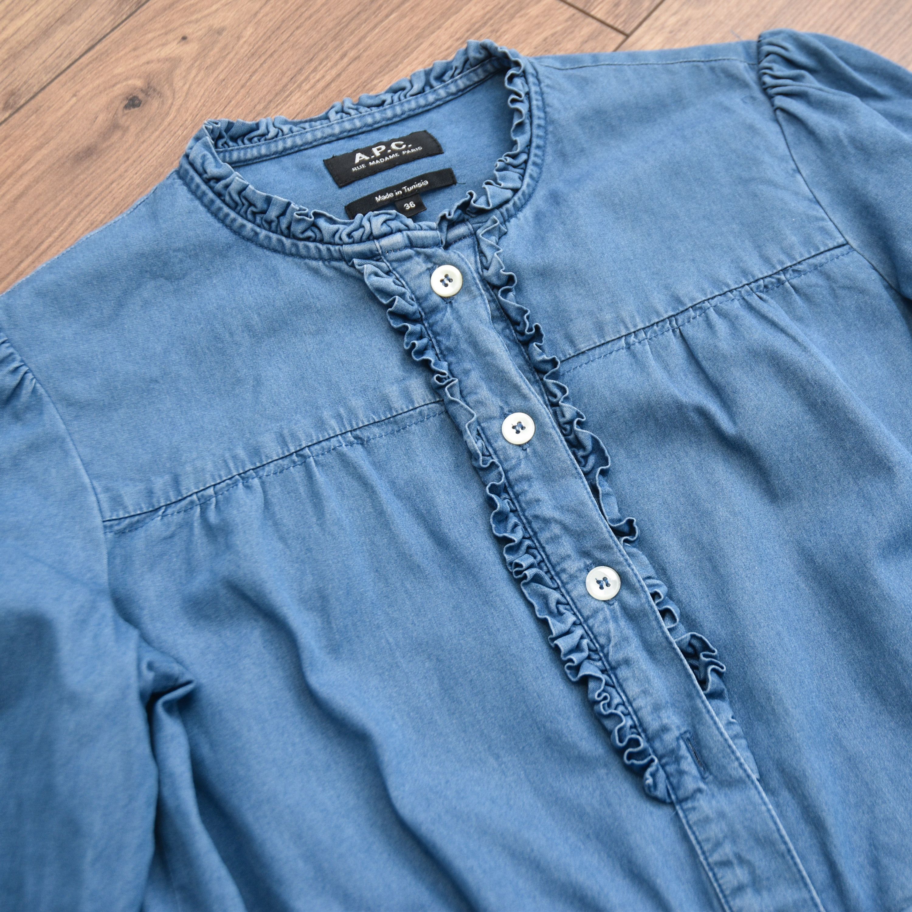 A.P.C. A.P.C. Hoshi Denim Shirt Dress Ruffle Collar Frill Detail Size S / US 4 / IT 40 - 8 Thumbnail
