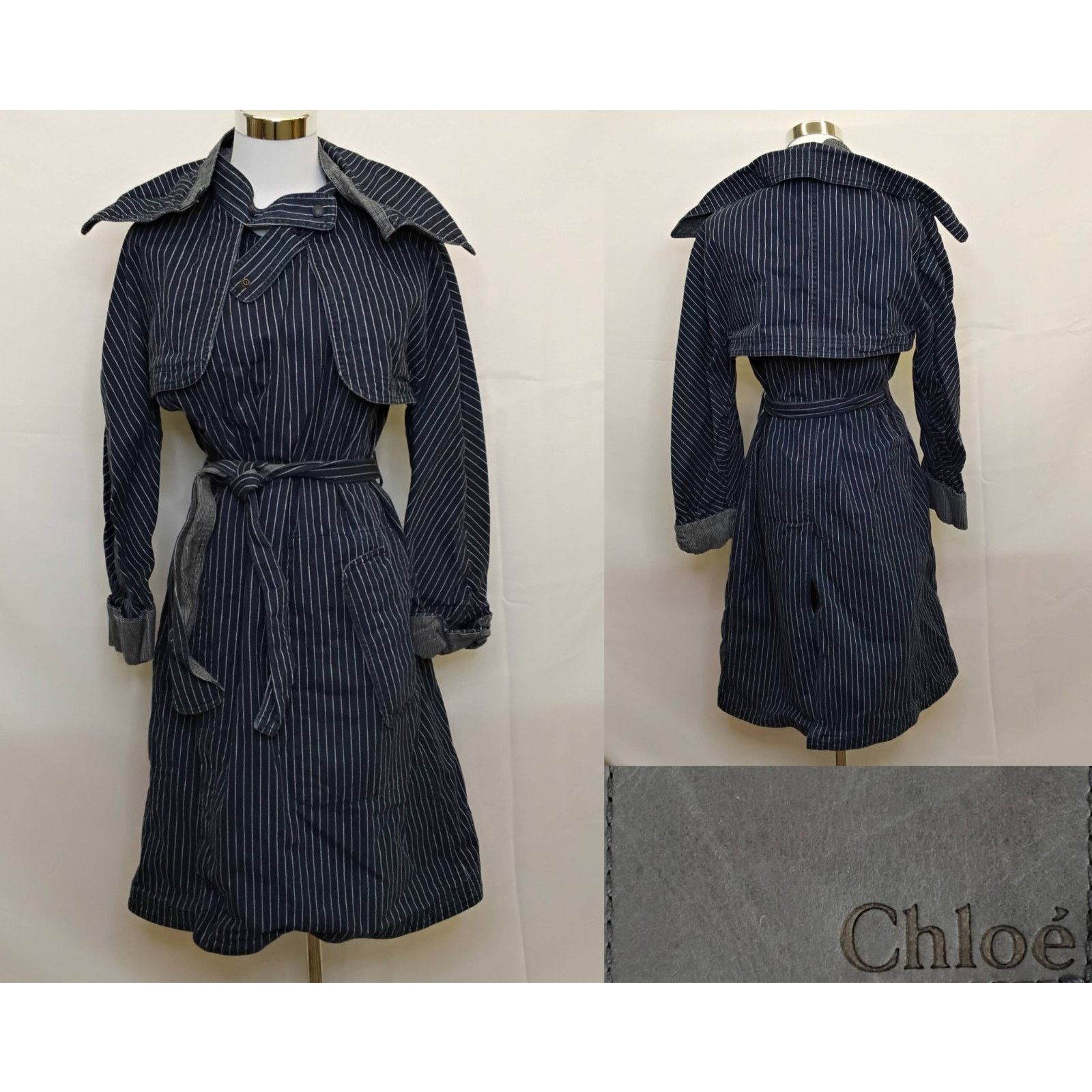 Chloe Chloé Belted Denim Trench Women's 34 (S) Blue Pinstripe Size XS / US 0-2 / IT 36-38 - 1 Thumbnail