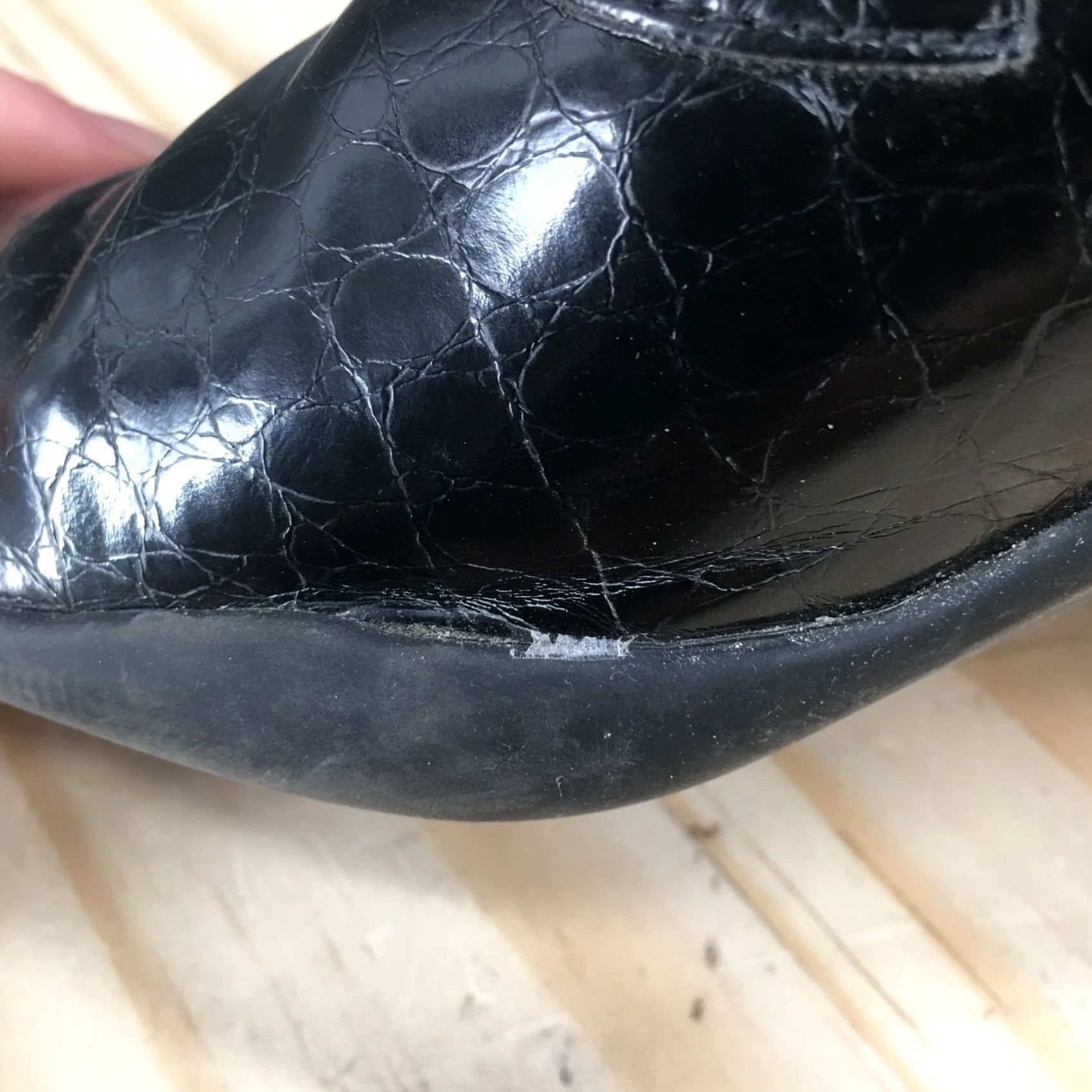 Vintage Aerosoles Mule Heels Womens 7B Black Split Square Toe Slip On Croc Embossed Size US 7 / IT 37 - 3 Thumbnail