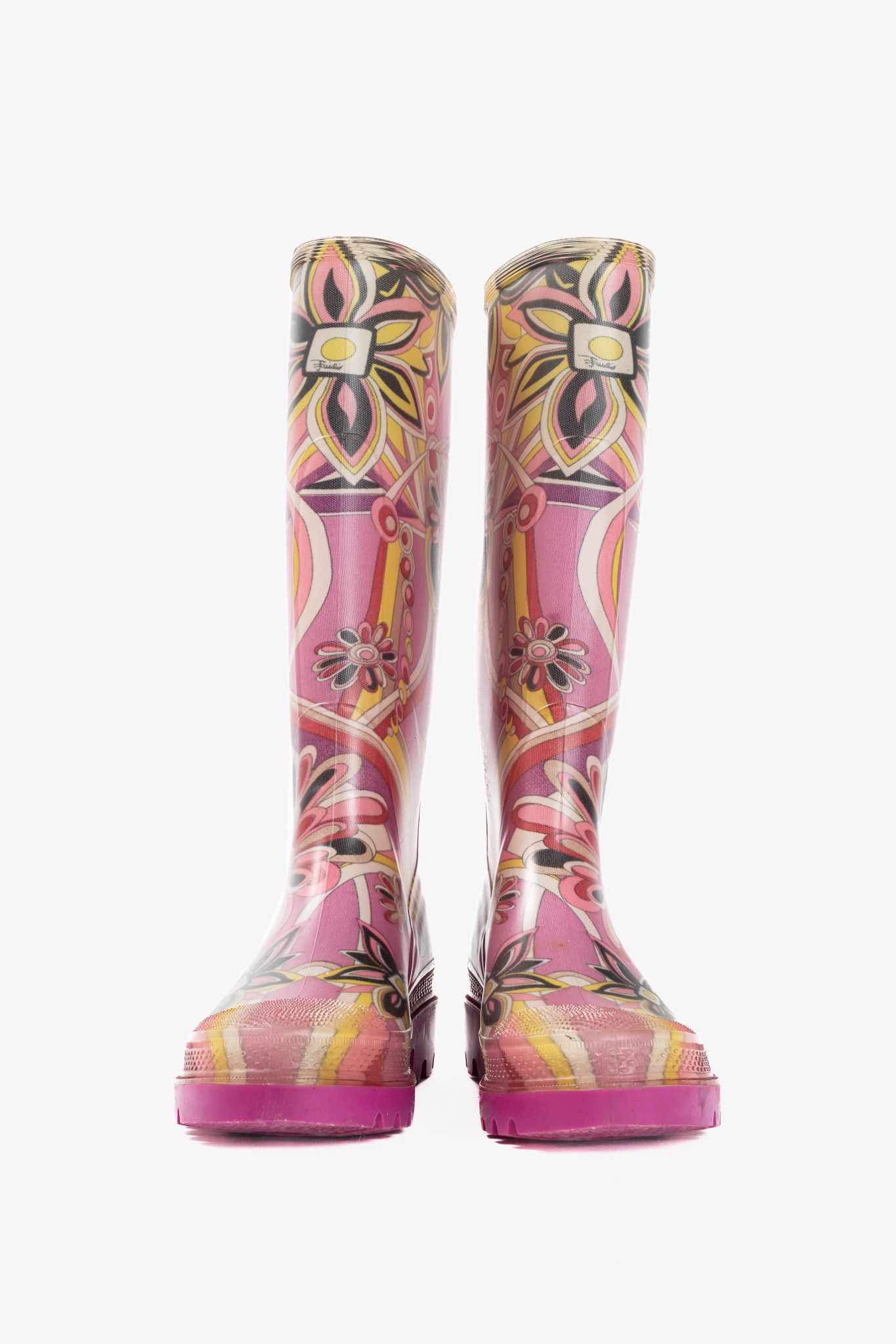 Emilio Pucci Emilio Pucci Pink Floral-Printed Rubber Rain Boots Size US 7.5 / IT 37.5 - 2 Thumbnail