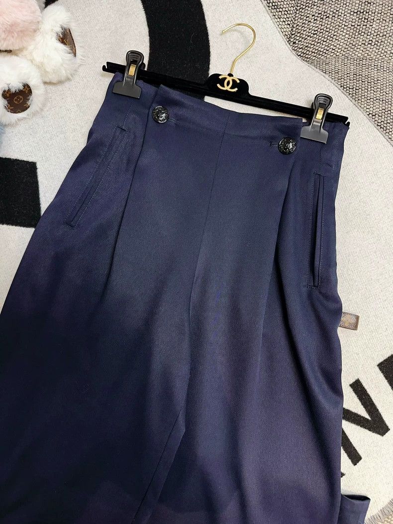 Louis Vuitton LOUIS VUITTON Navy blue aged side label wide-leg pants 2504 Size US 34 / EU 50 - 2 Thumbnail