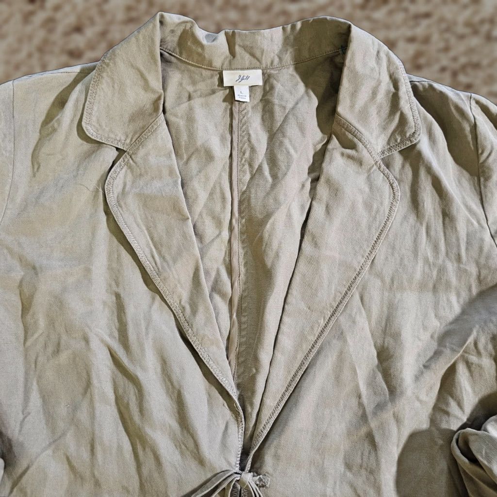 J. Jill J. Jill Blazer Shirt Women Large Beige Khaki Linen Tie Long Sleeve Casual Career Size L / US 10 / IT 46 - 1 Thumbnail