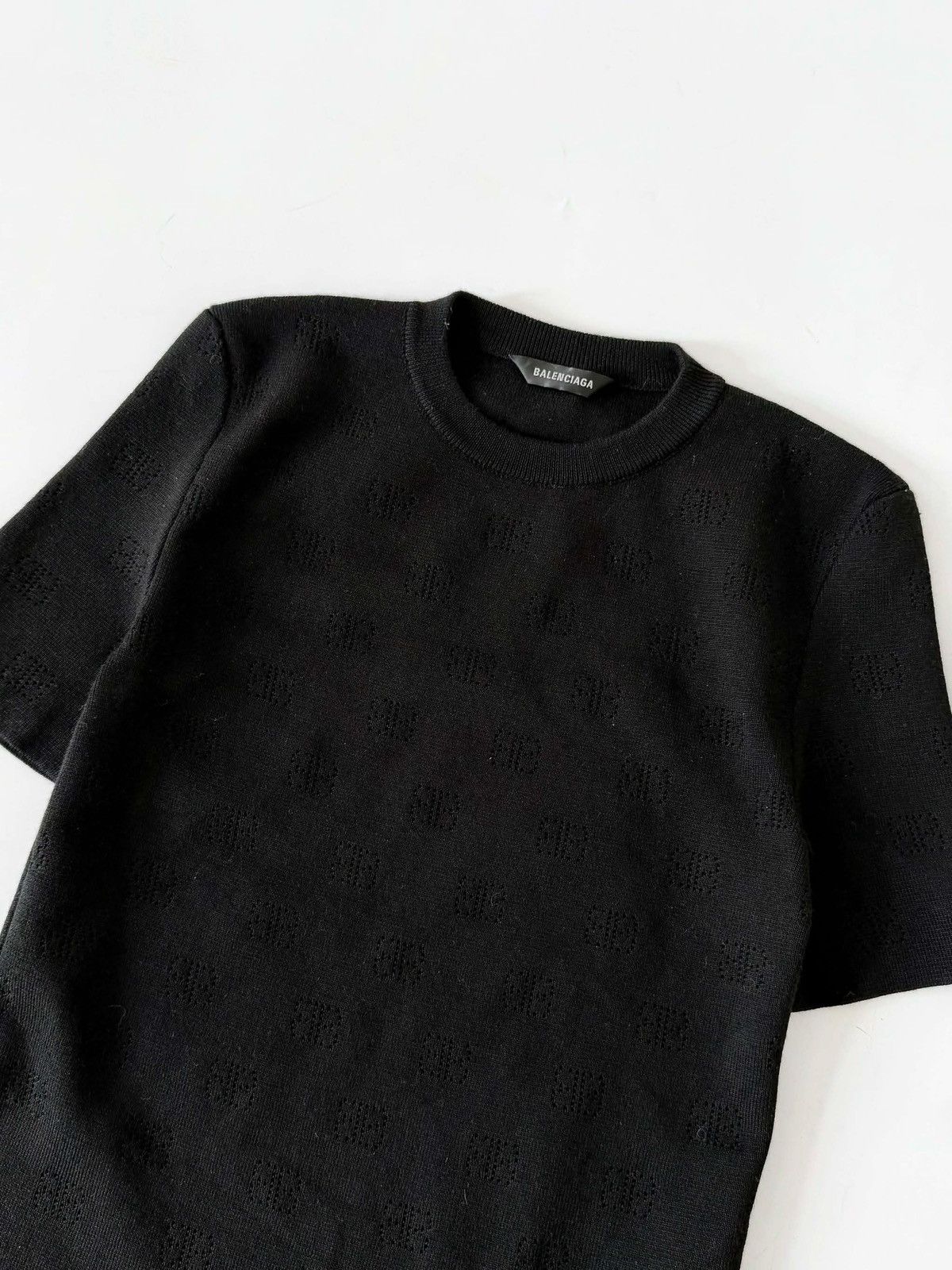 Balenciaga Balenciaga Black BB P VM Pointelle-Knit T-Shirt Size M / US 6-8 / IT 42-44 - 4 Thumbnail