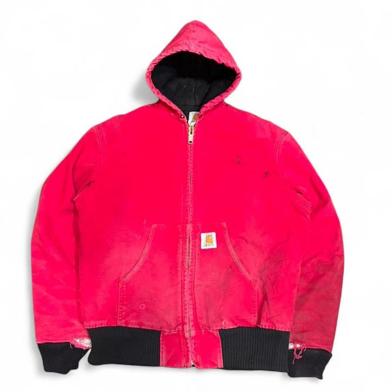 Carhartt Vintage Carhartt J130 Red Distressed Faded Hooded Jacket Size US L / EU 52-54 / 3 - 1 Thumbnail