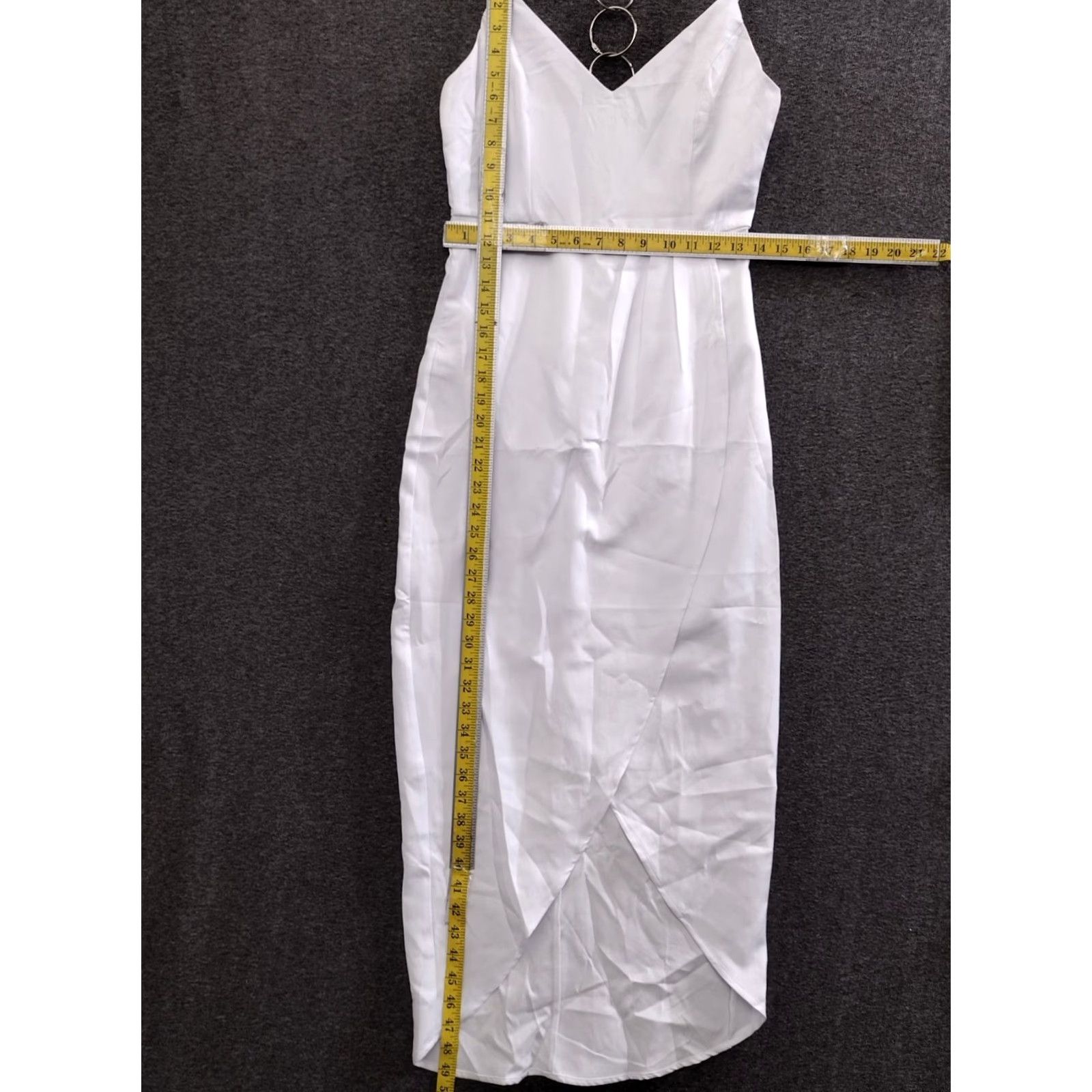 Vintage Aigeman Women's V-Neck White Midi Dress XS Sleeveless Spaghetti Straps High Slit Mini? (note: original says Midi so not Mini) Size XS / US 0-2 / IT 36-38 - 4 Thumbnail