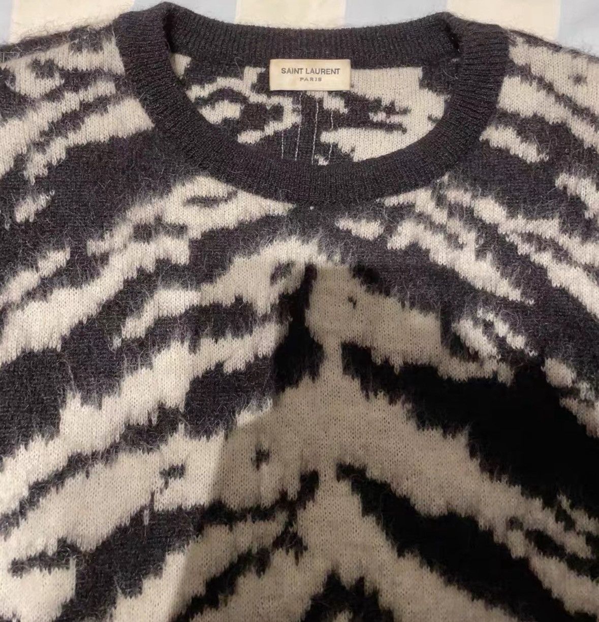 Saint Laurent Paris Saint Laurent Black and white color-block striped knit swea Size US S / EU 44-46 / 1 - 3 Thumbnail