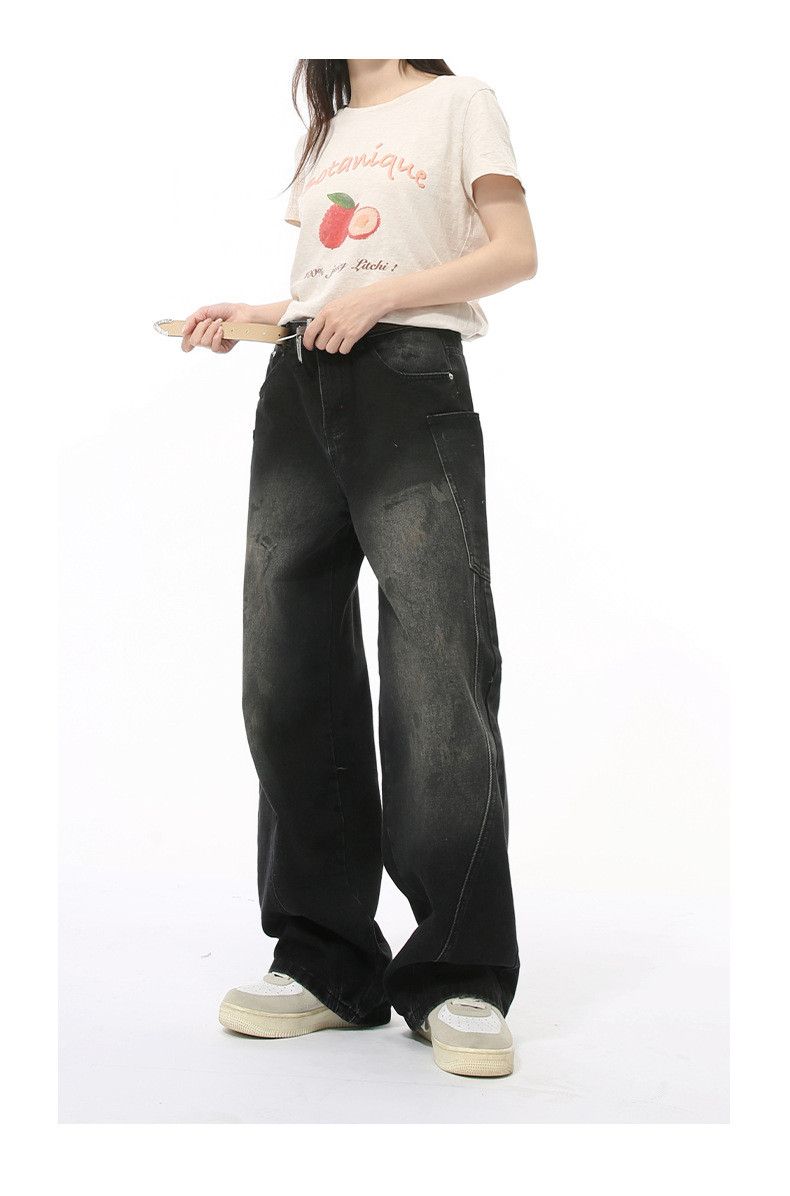 Japanese Brand × Jean American street patchwork distressed straight loose jeans Size US 32 / EU 48 - 2 Thumbnail