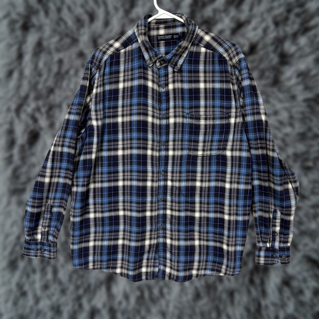 Faded Glory Faded Glory Mens XL Flannel Button-Down Shirt Blue Gray Plaid Workwear Casual Button-Up Sh Size US XL / EU 56 / 4 - 1 Thumbnail