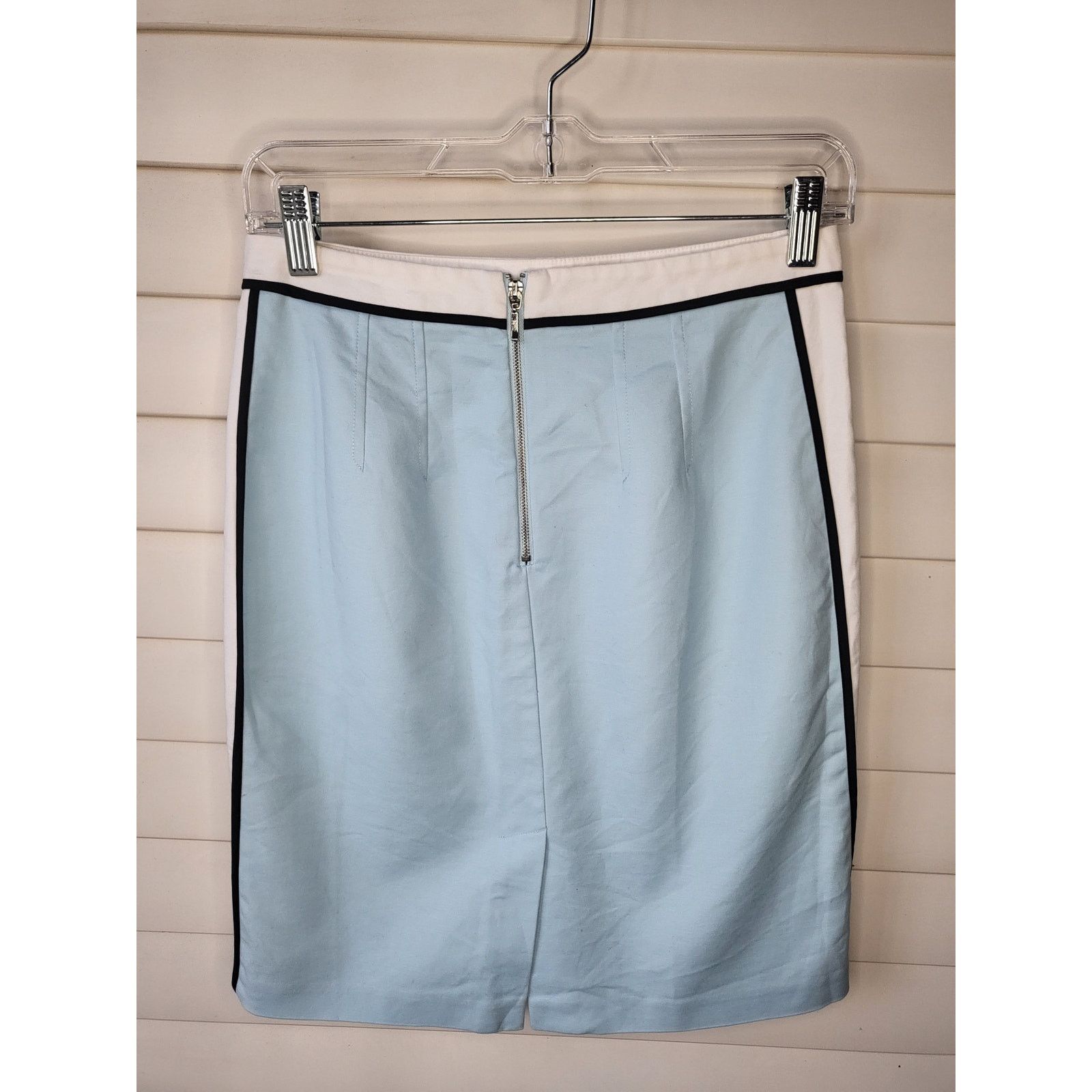 Vintage Pencil Skirt Light Blue and White Black Piping Mid Thigh Size 27" / US 4 / IT 40 - 5 Thumbnail