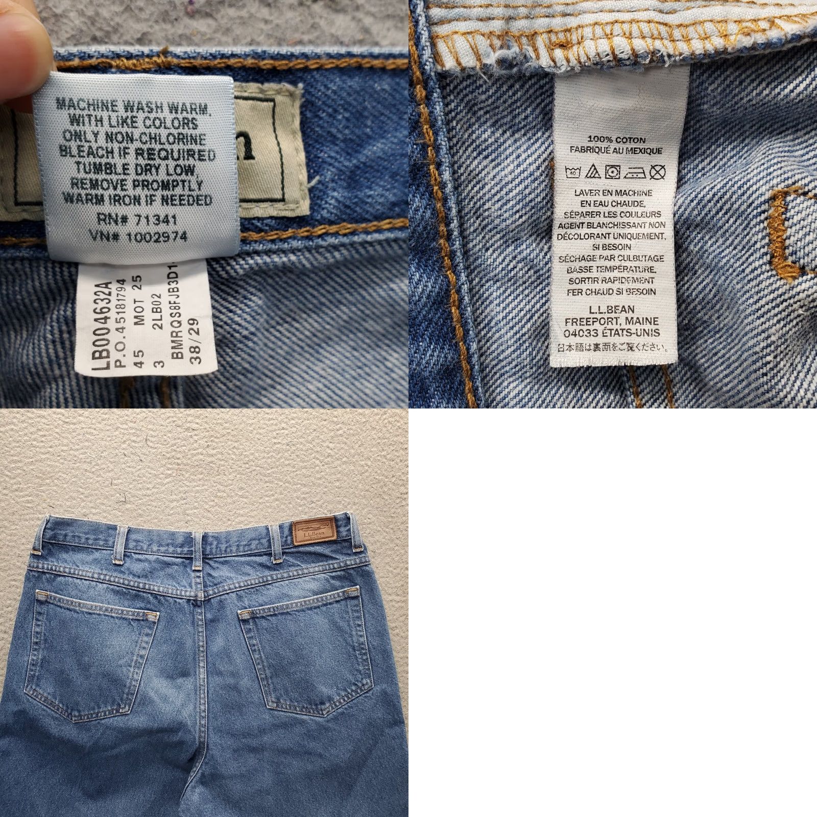 Vintage L.L. Bean Mens Jeans 38x29 Blue Denim Straight Classic Fit Stonewash 5-Pocket Zip Button Size US 38 / EU 54 - 8 Thumbnail