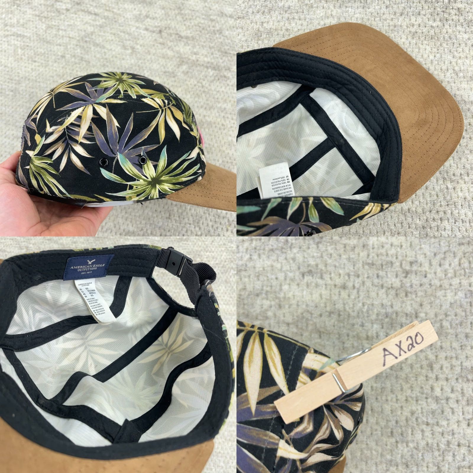 American Eagle Outfitters American Eagle Hat Men One Size Black 5 Panel Floral Suede Bill Adjustable Beach Vacation AEO Size ONE SIZE - 8 Thumbnail