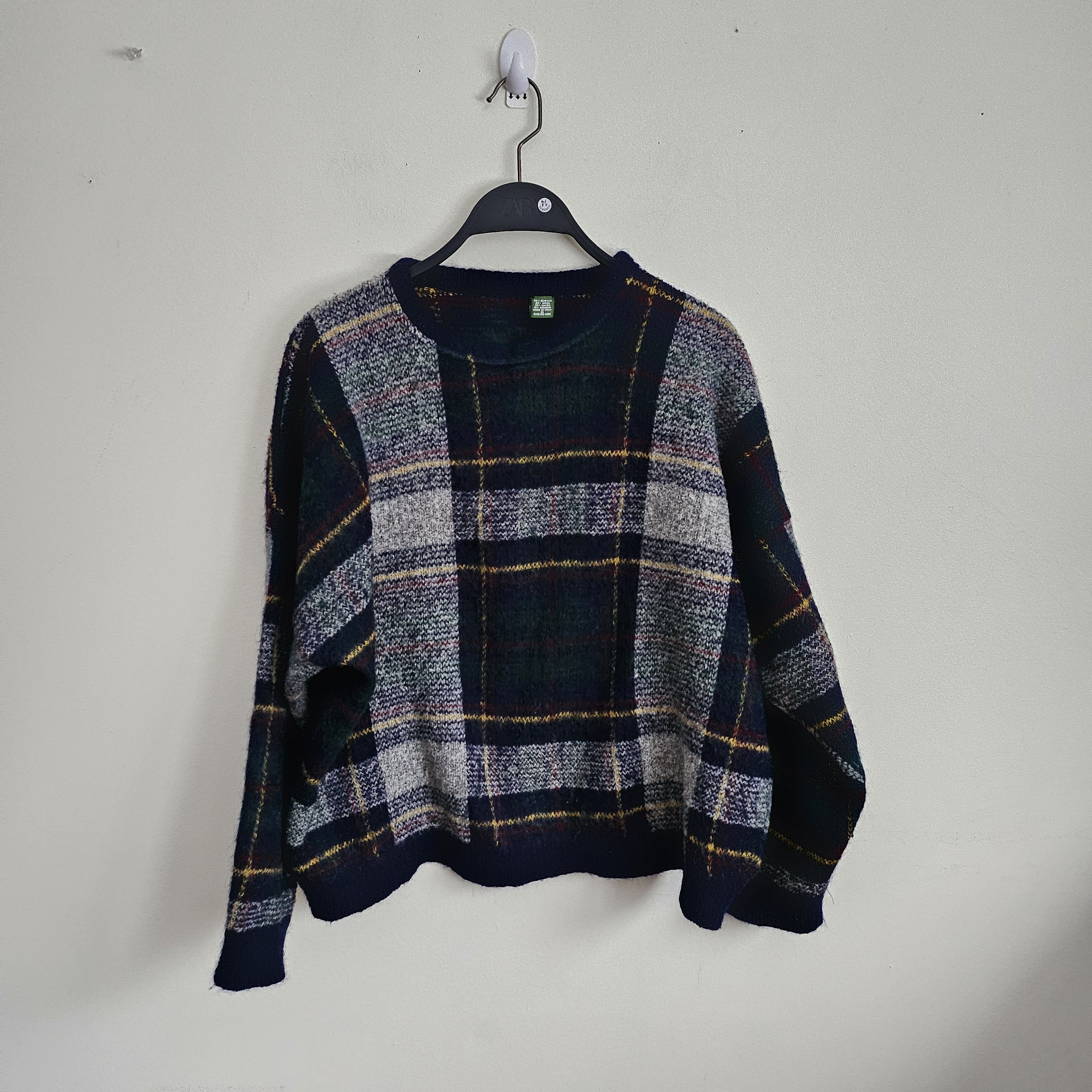 Vintage Vintage 1990s Knit Checker Knit Crewneck Sweater Italy Size M / US 6-8 / IT 42-44 - 1 Thumbnail