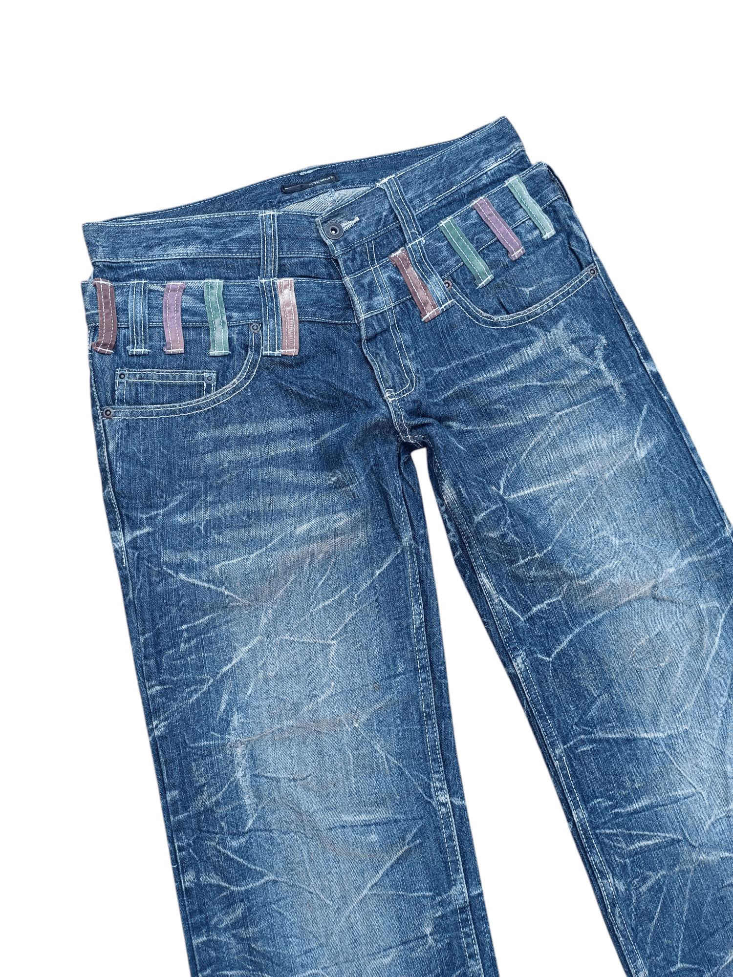 Japanese Brand RARE🔥JNYLAUS DOUBlLE WAIST WHISKERS DISTRESSED DENIM Size US 31 - 2 Thumbnail