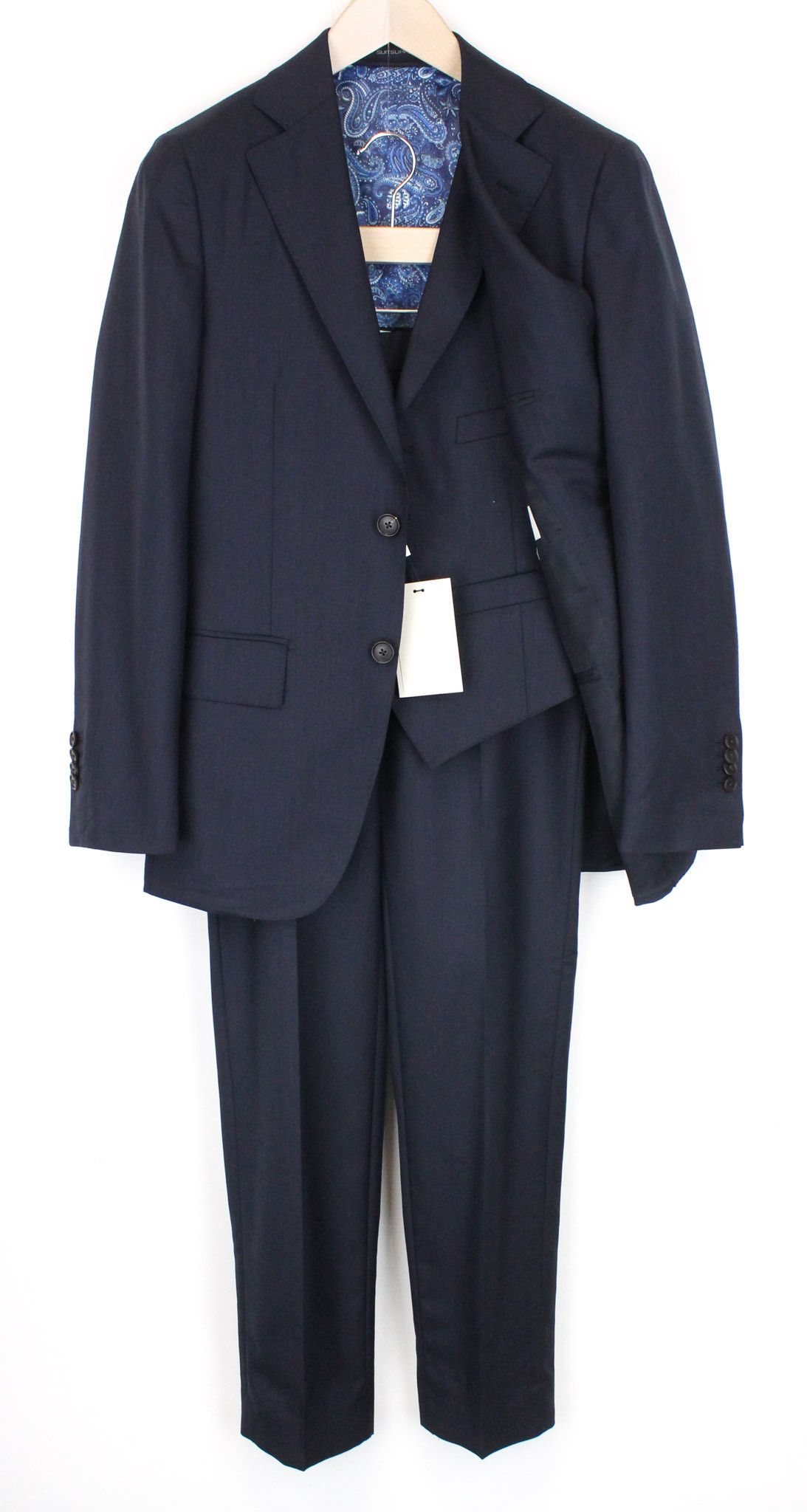 image of Suitsupply Lazio La Spalla Uk34R Navy Wool S150's 3 Piece Suit 67391, Men's
