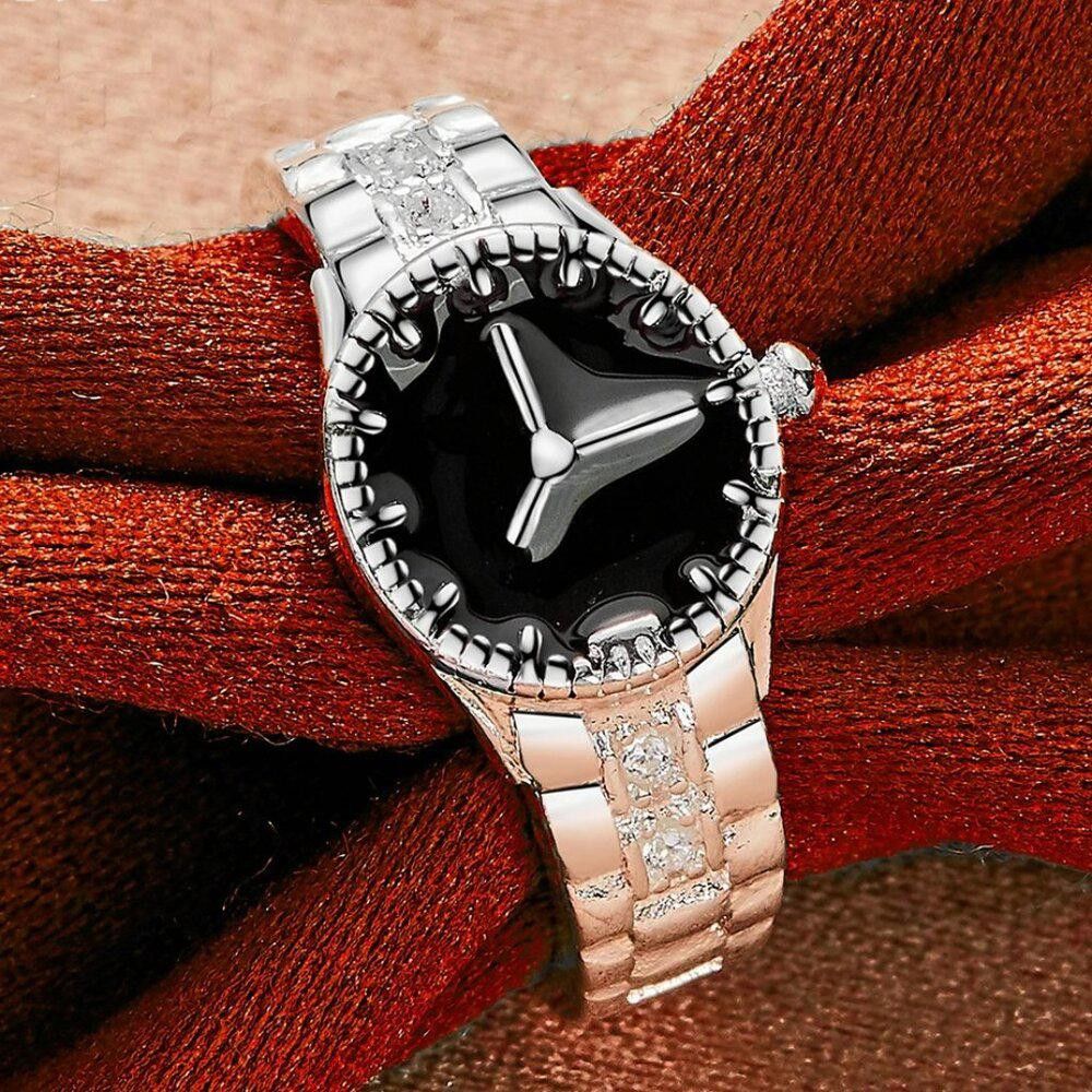Designer 925 Sterling Silver Analog Watch Shaped Clock Ring - Size 7 Size ONE SIZE - 5 Thumbnail