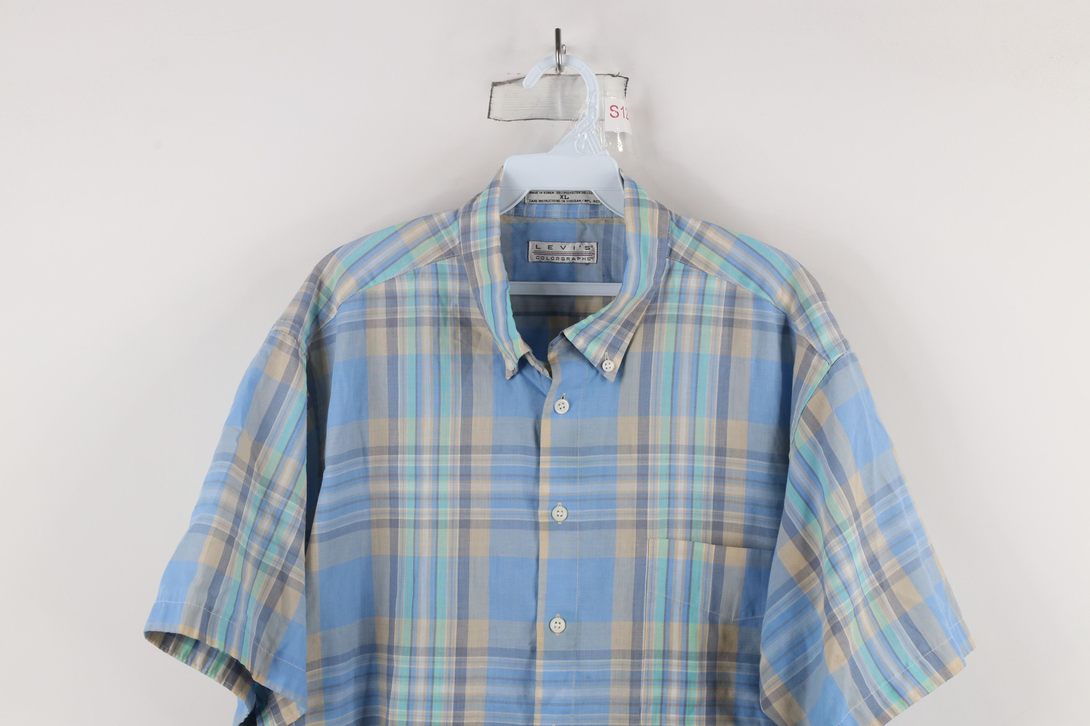 Levi's × Vintage Vintage 80s Levis Plaid Short Sleeve Button Down Shirt Size US XL / EU 56 / 4 - 2 Thumbnail