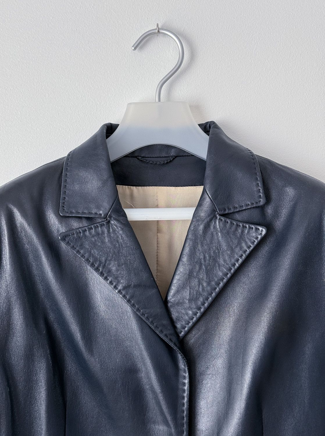 Vintage Vintage Italian Leather Trench Overcoat Dark Grey 48 Size XL / US 12-14 / IT 48-50 - 2 Thumbnail