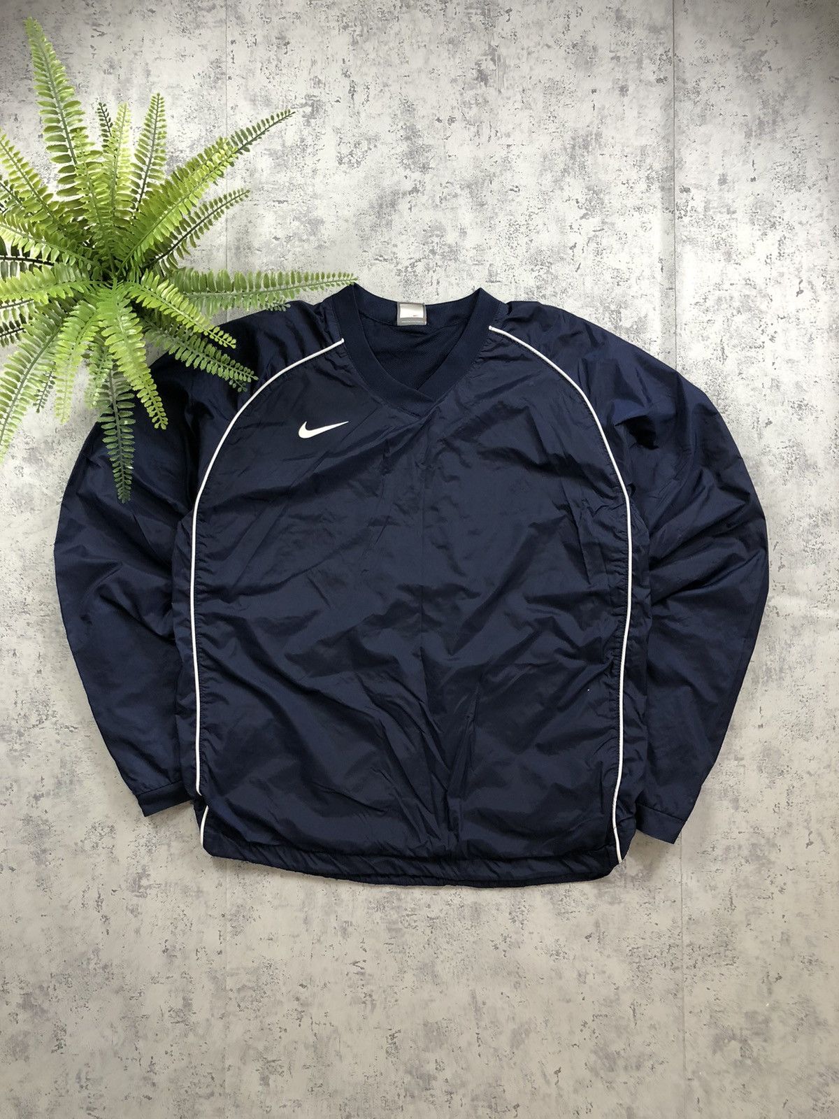 Nike 90 s NIKE RETRO V NECK NYLON SWEATSHIRT Y2K SWOOSH LOGO RARE Grailed