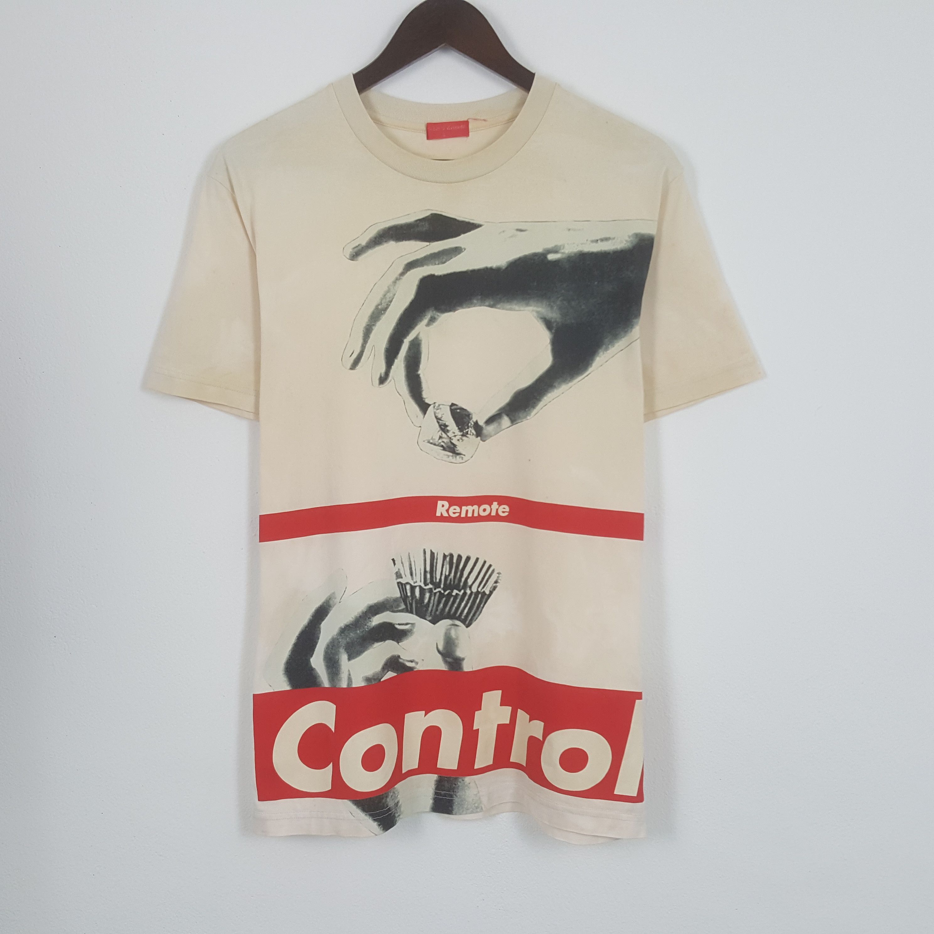 image of Barbara Kruger Remote Control Tshirt in Cream, Men's (Size Large)
