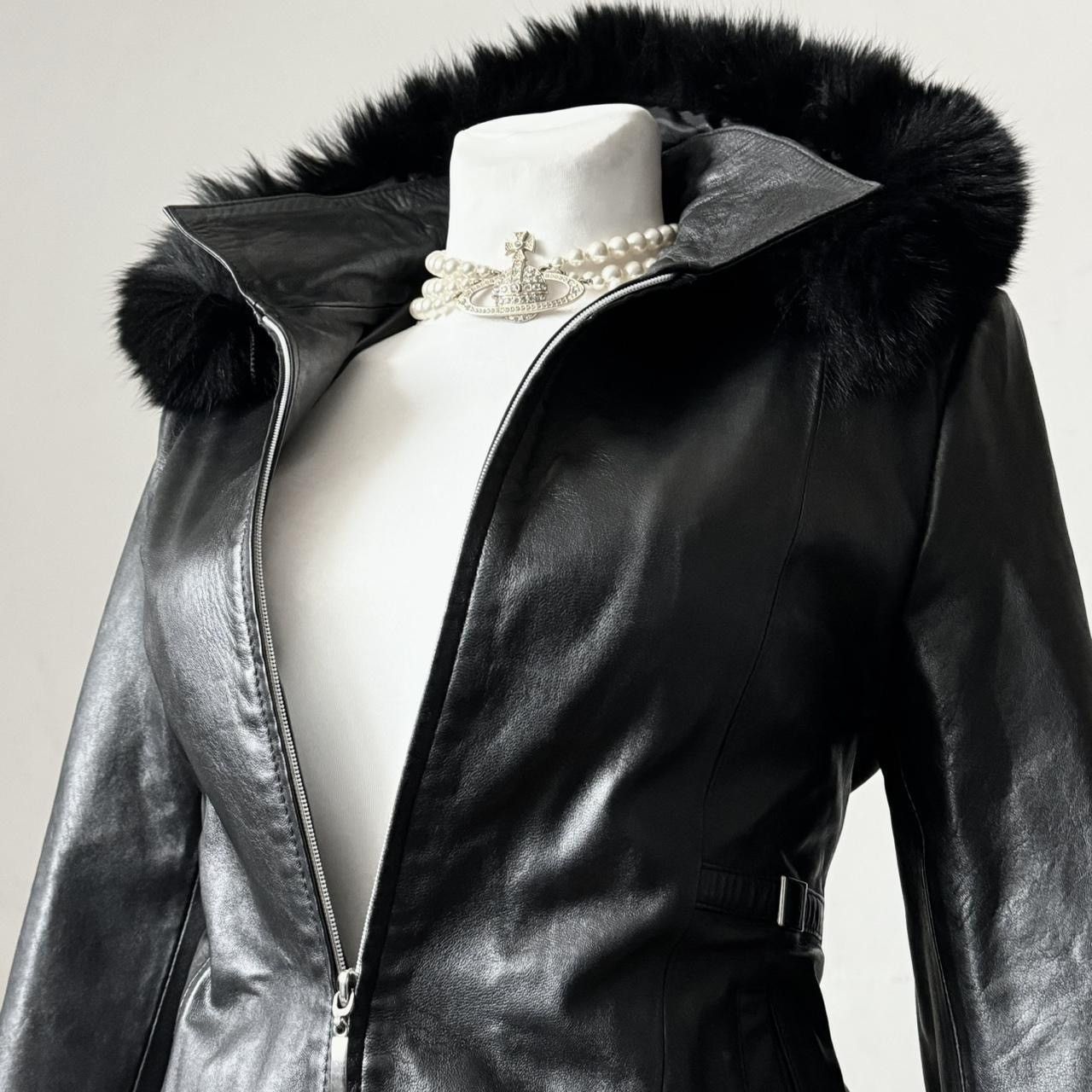 Vintage So sick fitted leather biker avant garde jacket with hood Size M / US 6-8 / IT 42-44 - 6 Thumbnail