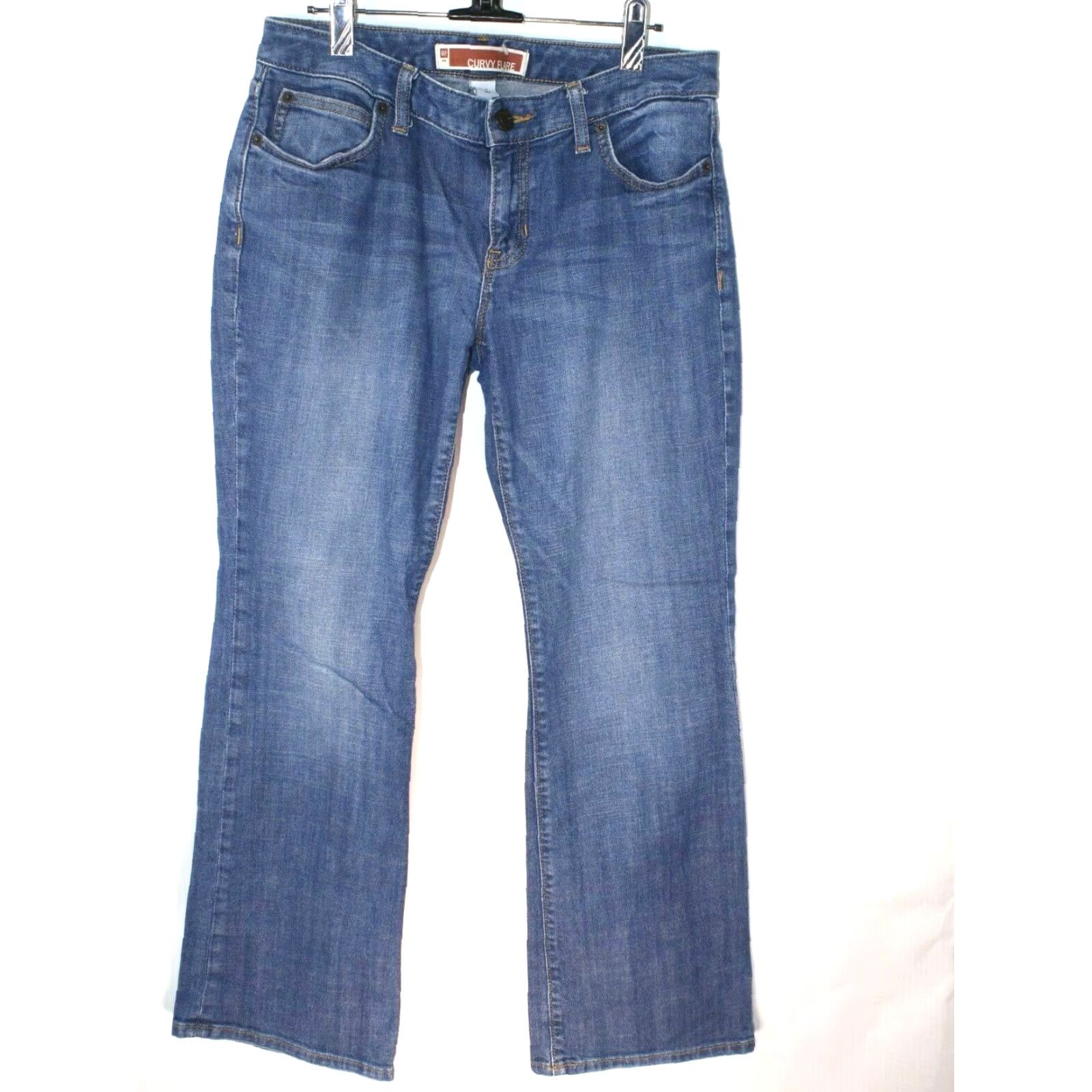 Gap VINTAGE Gap Curvy Flare Blue Jeans Women's Size 8 Blue Stone Washed Mid Rise 29X29 Size 29" - 2 Thumbnail