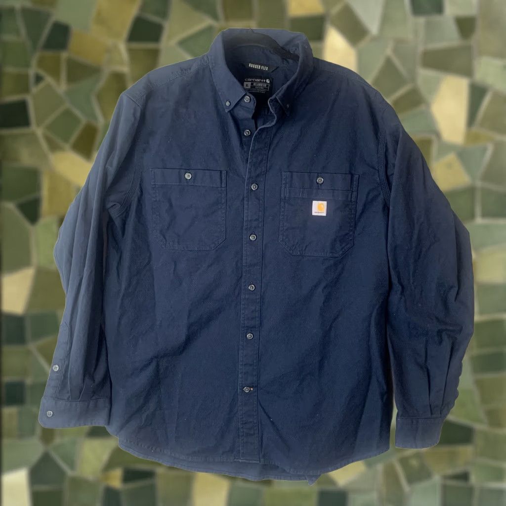 Carhartt Carhartt Shirt Mens XL Blue Relaxed Fit Button-Up Canvas Grunge Workwear Dadcore Pocketed Exceptions: Rugged Flex (no extra) Size US XL / EU 56 / 4 - 1 Thumbnail
