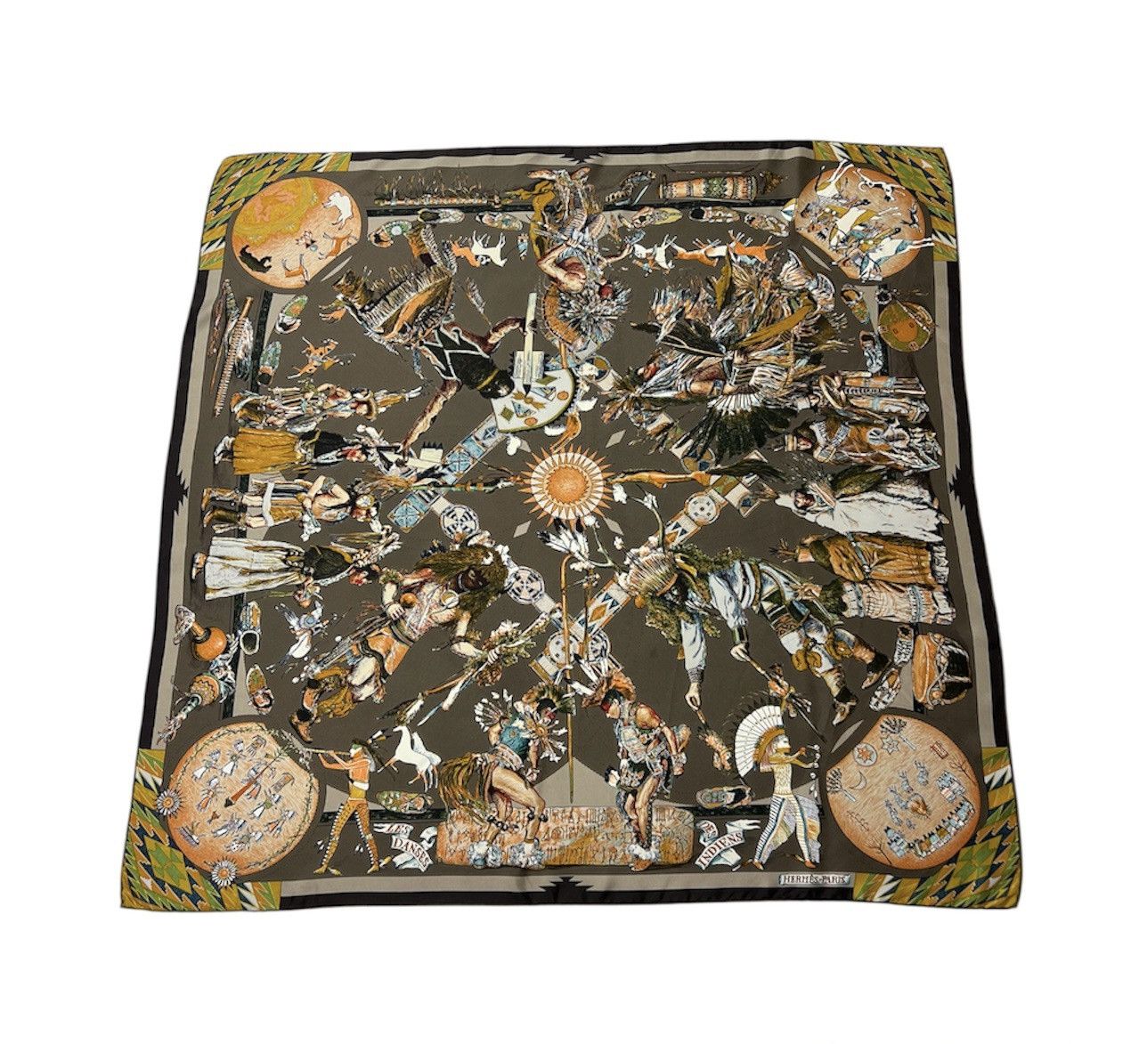 Hermes Vintage 90s Hermes Les Dances Des Indiens silk scarf native Size ONE SIZE - 1 Thumbnail