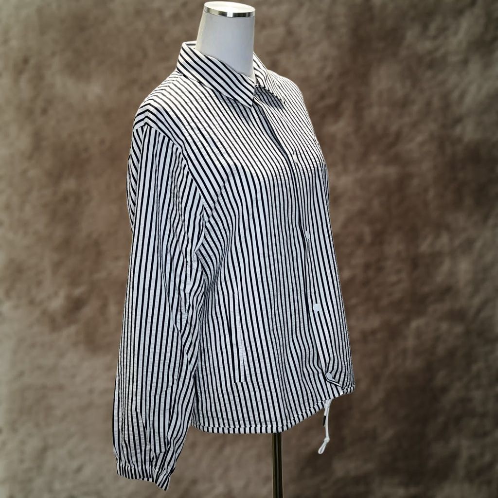 Esprit Esprit Jacket Womens M Black White Striped Button Up Drawstring Lightweight Windbreaker Size M / US 6-8 / IT 42-44 - 1 Thumbnail