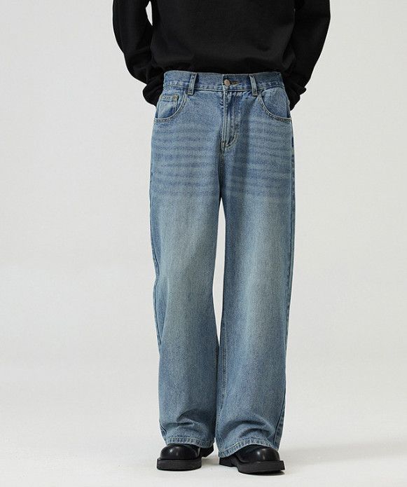 Japanese Brand Men's loose straight leg vintage washed distressed jeans Size US 32 / EU 48 - 2 Thumbnail