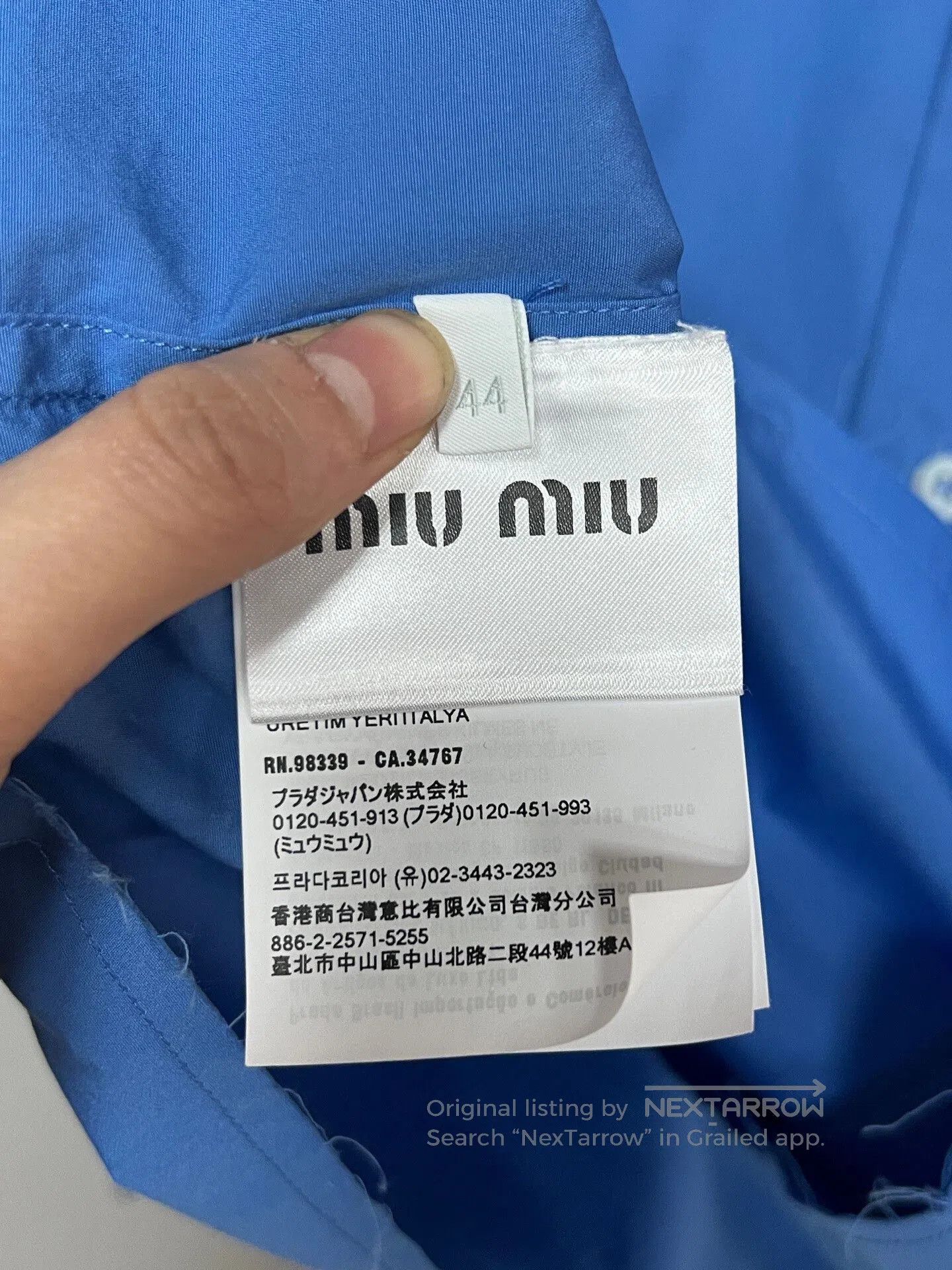 Miu Miu miu miu blue slogan cropped shirt. Size L / US 10 / IT 46 - 4 Thumbnail