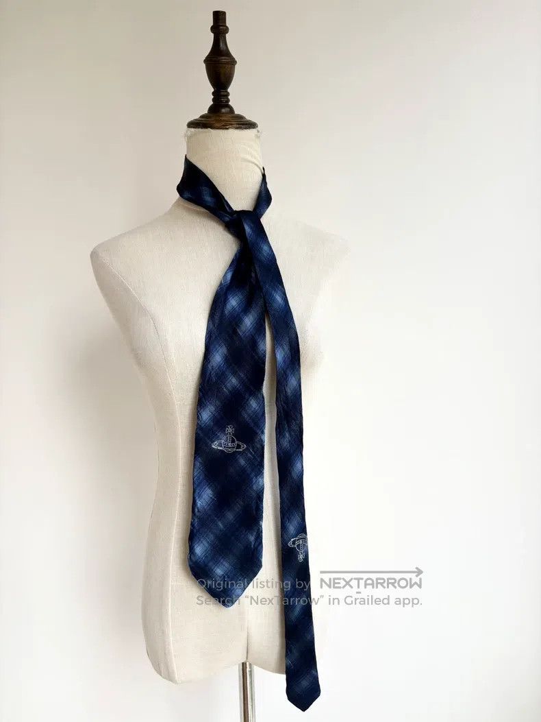 Vivienne Westwood Vivienne Westwood Blue Plaid Saturn Planet Embroidered Tie Size ONE SIZE - 9 Thumbnail