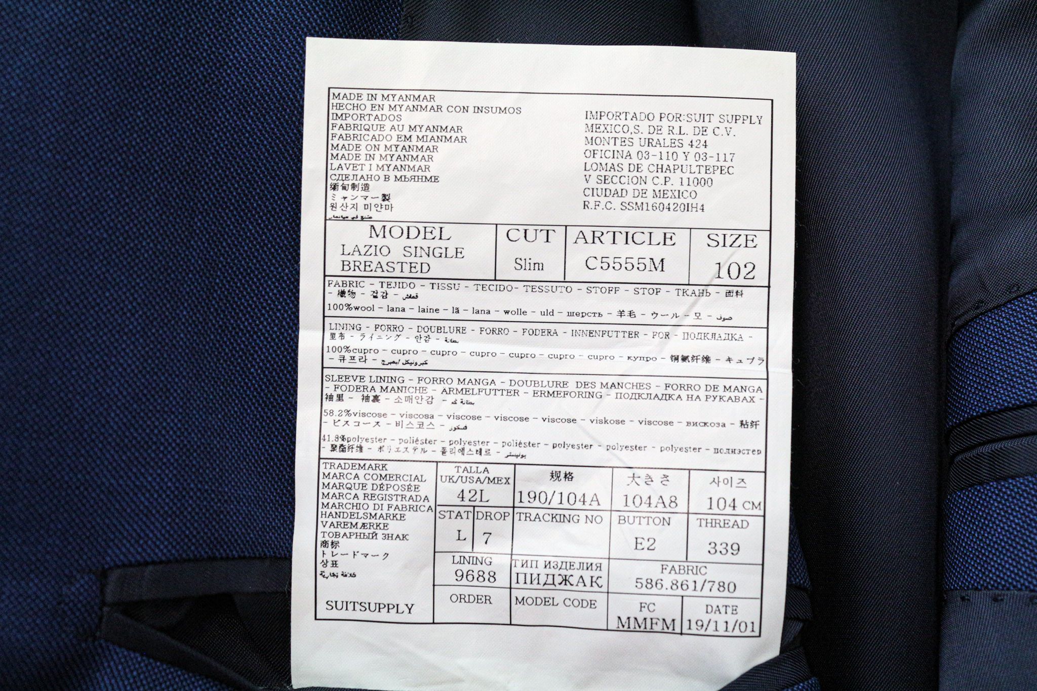 Suitsupply LAZIO UK42L Blue Slim Wool Blazer 74718 Size 42L - 6 Thumbnail