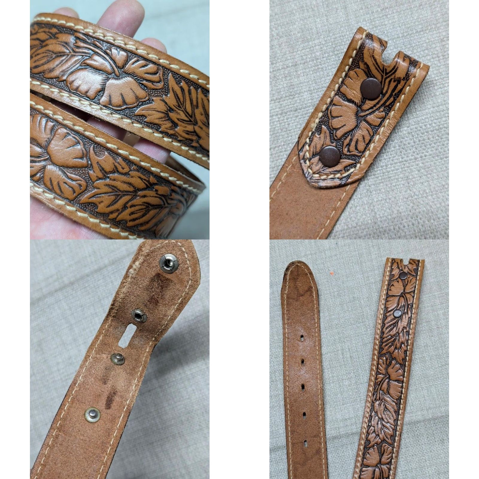 Vintage VINTAGE westERn belt tooled cowhide brown 32 belt Mens Western Belt Rodeo Buckle Straps 1-1/2" Size 32 - 8 Thumbnail