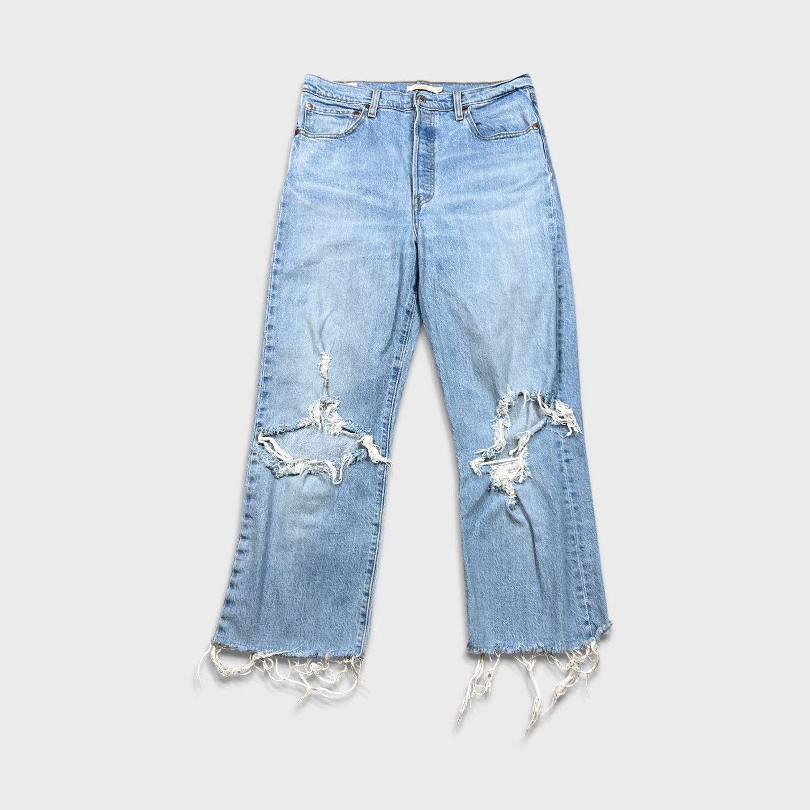 Levi's × Vintage Levi's Ribcage Straight Jeans High Rise Distressed Denim Size 31" - 1 Thumbnail
