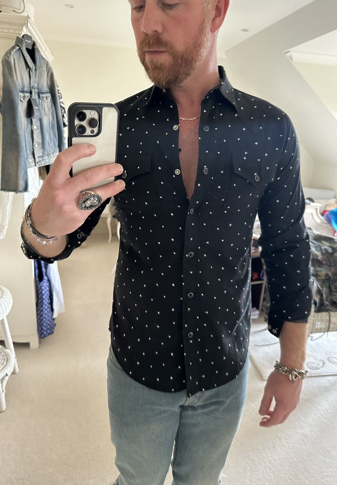 Saint Laurent Paris Grail SS16 Saint Laurent black shirt white star polka dot S Size US S / EU 44-46 / 1 - 6 Thumbnail