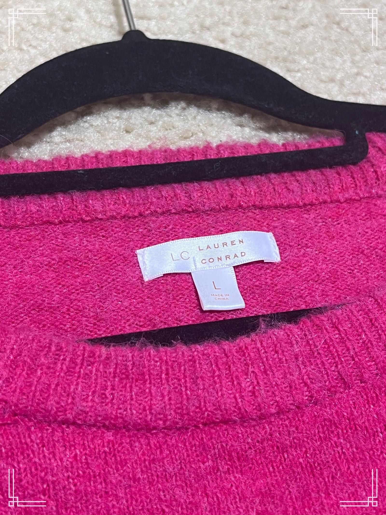 Designer Lauren Conrad Women's Fuchsia Knit Sweater, Size Large Size L / US 10 / IT 46 - 3 Thumbnail