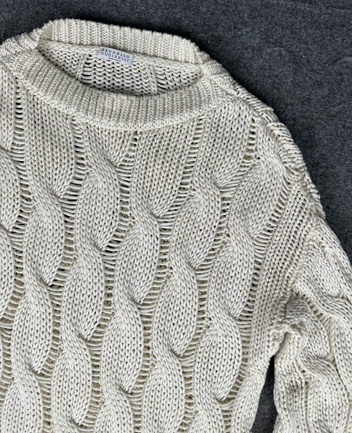Brunello Cucinelli Brunello Cucinelli - Cable Knit Sweater - Off White Color Size L / US 10 / IT 46 - 7 Thumbnail