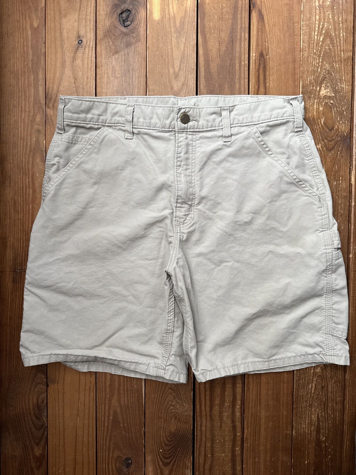 Carhartt × Vintage Vintage Carhartt Tan Carpenter Shorts Size US 33 - 2 Thumbnail