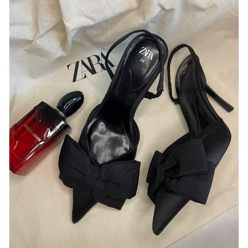 Zara ZARA Bow Slingback Heels NWT Black Pointed Toe High Heels Size US 10 / IT 40 - 7 Thumbnail