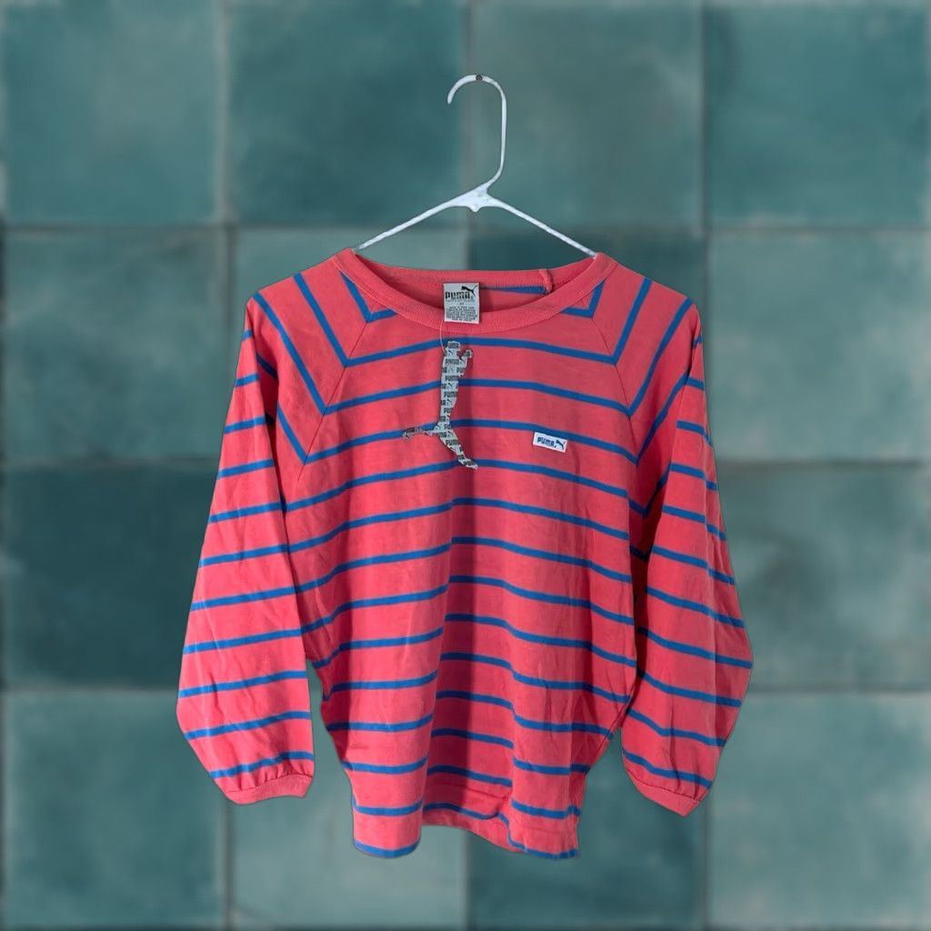 Puma VINTAGE Puma Long Sleeve T-Shirt Womens M Deadstock NWT 80s NOS Coral Pink with Light Blue Stripes Genders Womens Size M / US 6-8 / IT 42-44 - 1 Thumbnail