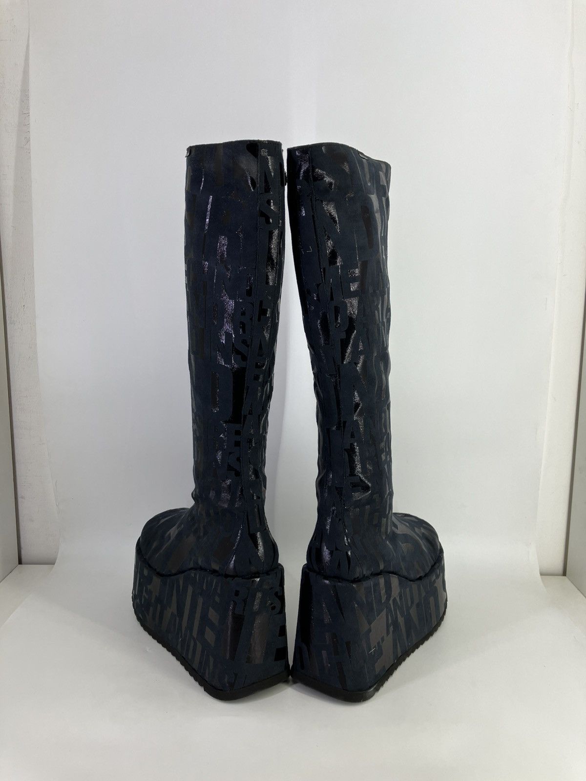 Vintage Rock Bull black faux leather chunky platform knee boots 90s Size US 11 / IT 41 - 5 Thumbnail