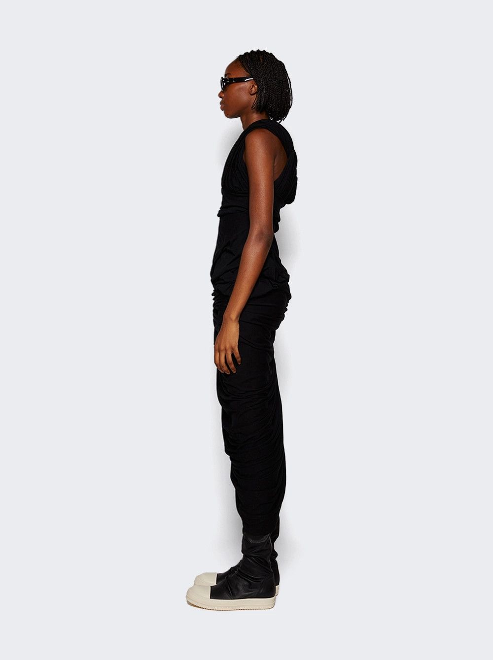 Rick Owens o1mle0426 Lido Draped Midi Dress in Black Size M / US 6-8 / IT 42-44 - 4 Thumbnail