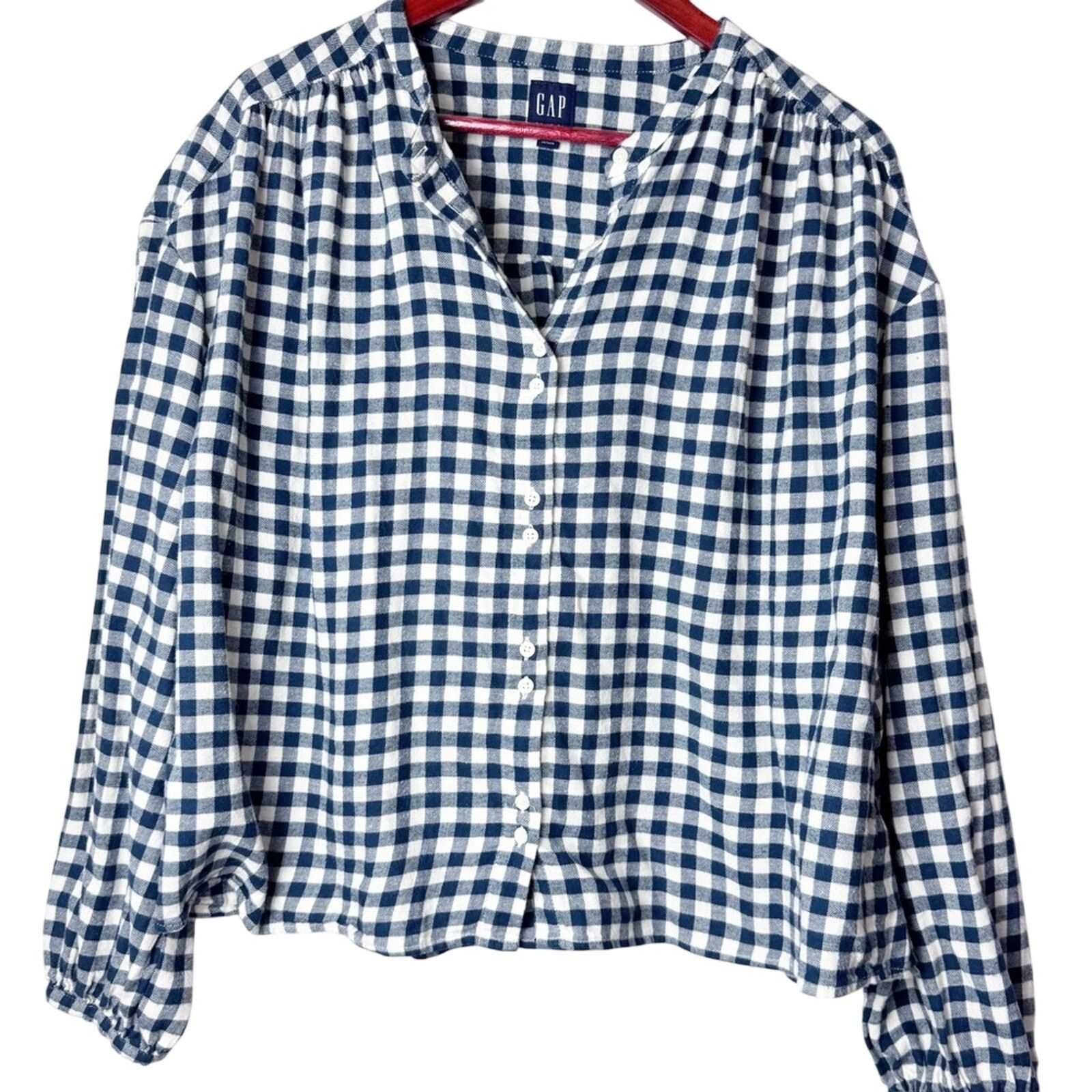 Gap GAP Blue & White Check Button Front Blouse Women's Size XL Size XL / US 12-14 / IT 48-50 - 1 Thumbnail