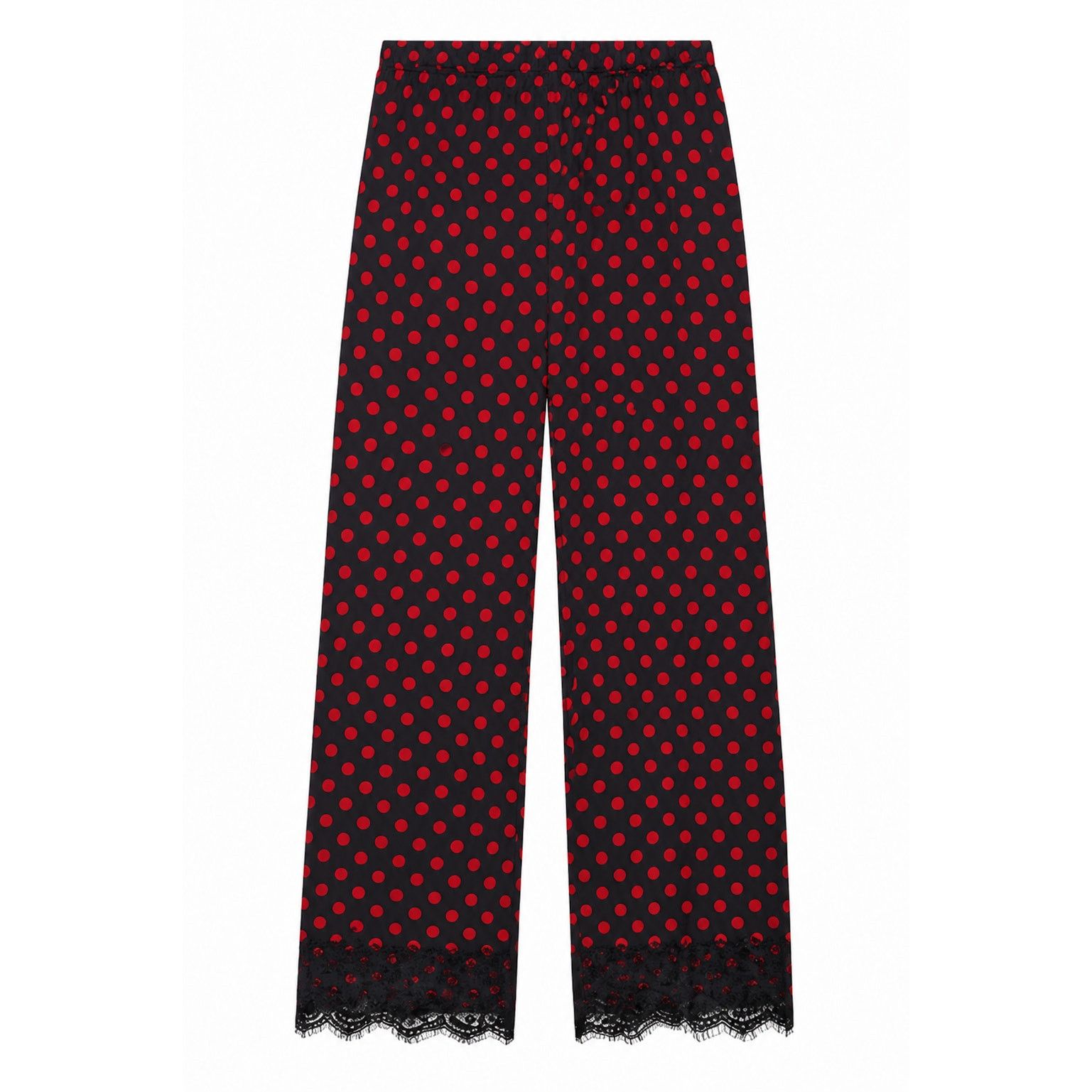 Zara NWOT Zara Polka Dot Black Lace Hem Wide Leg Elastic Waist M Size 30" / US 8 / IT 44 - 2 Thumbnail