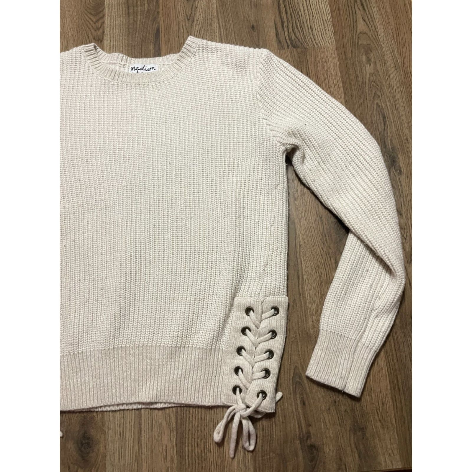 Madison Madison & Berkeley Sweater Women L Ivory Knit Pullover Crew Neck Side Ties Size L / US 10 / IT 46 - 4 Thumbnail