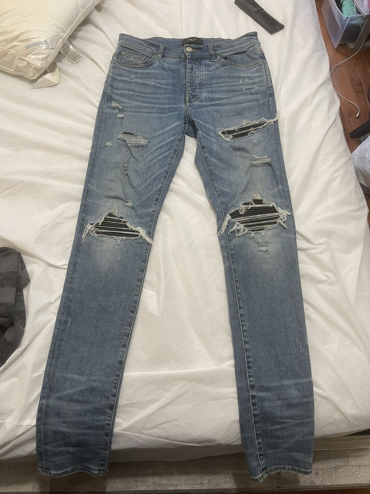 Amiri mx1 jeans w/ black bandana patches